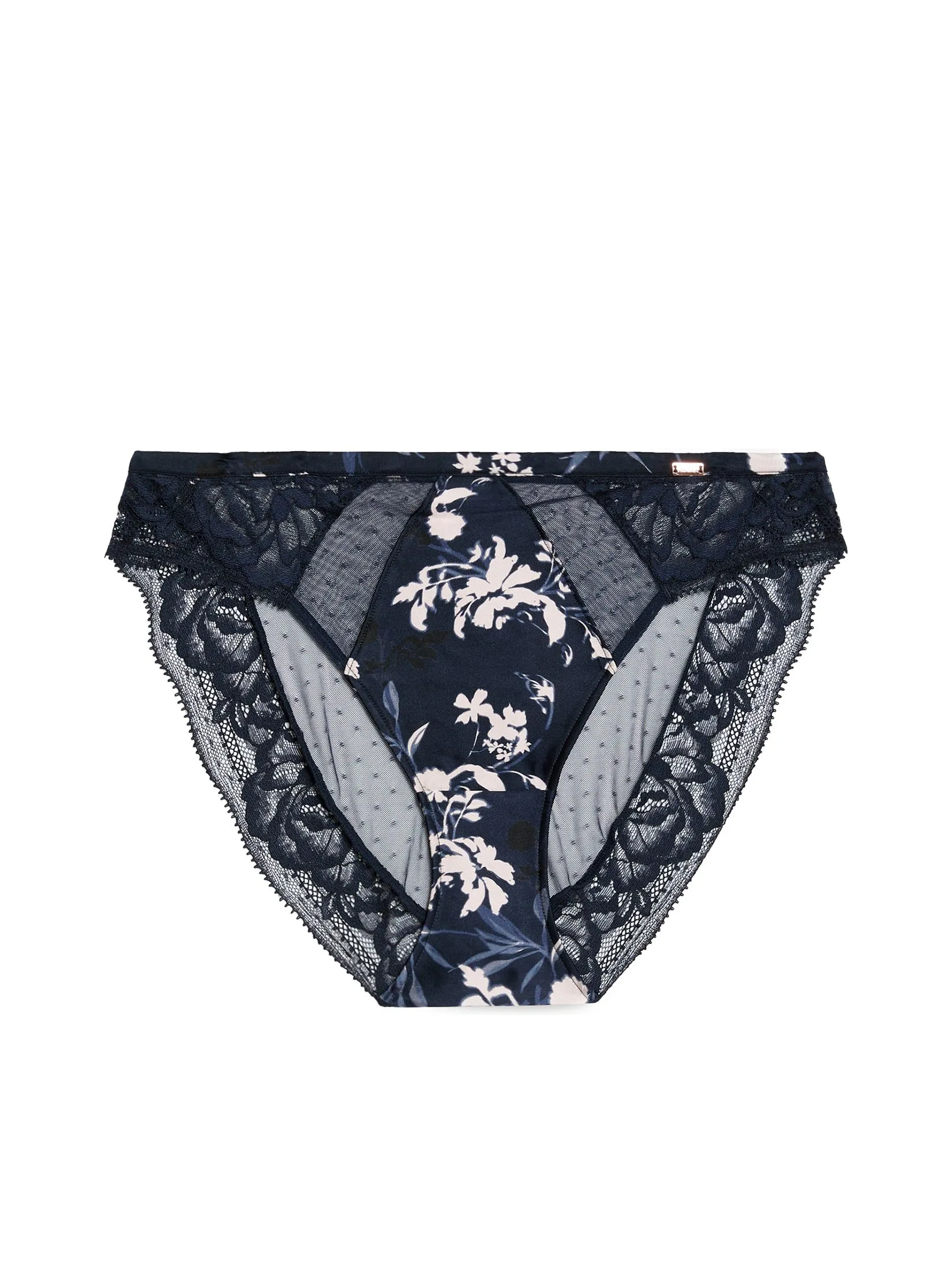 MARKS & SPENCER Women Briefs Lantana Silk & Lace High Leg Knickers Dark Blue