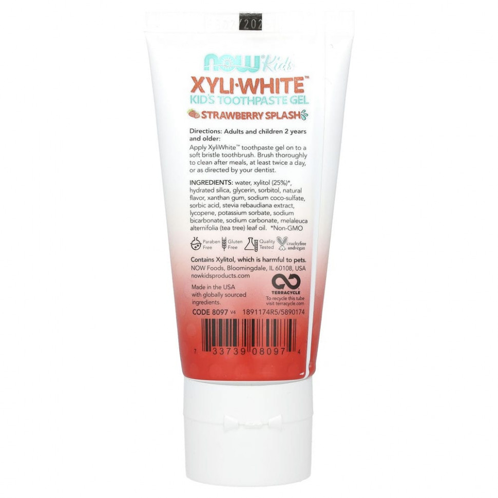 NOW Foods, XyliWhite, зубная паста-гель для детей, без фторидов, клубничный вкус, 85 г (3,0 унции)