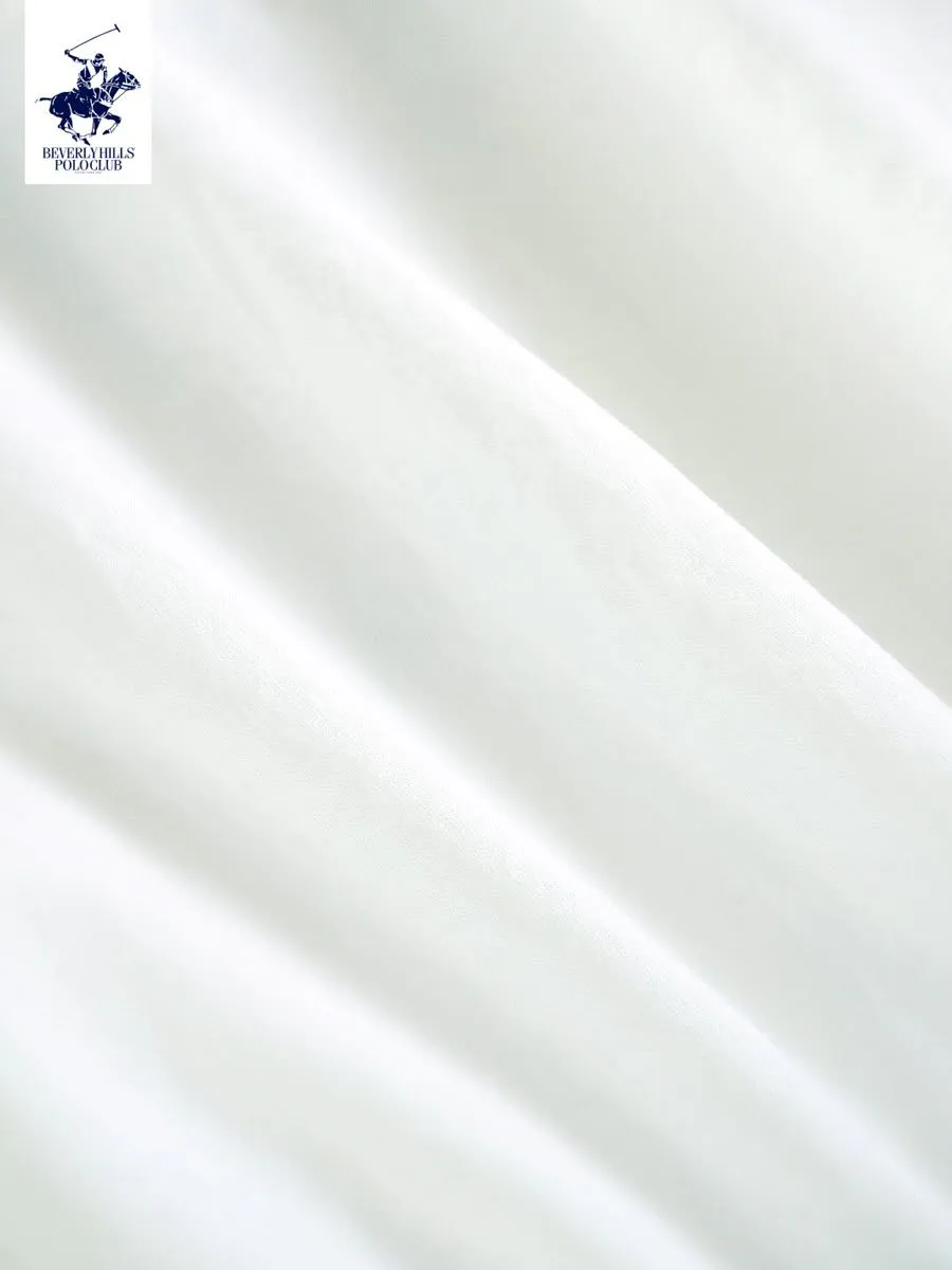 BEVERLY HILLS POLO CLUB Men Cotton Linen Open Collar Shirt Short Sleeve, White