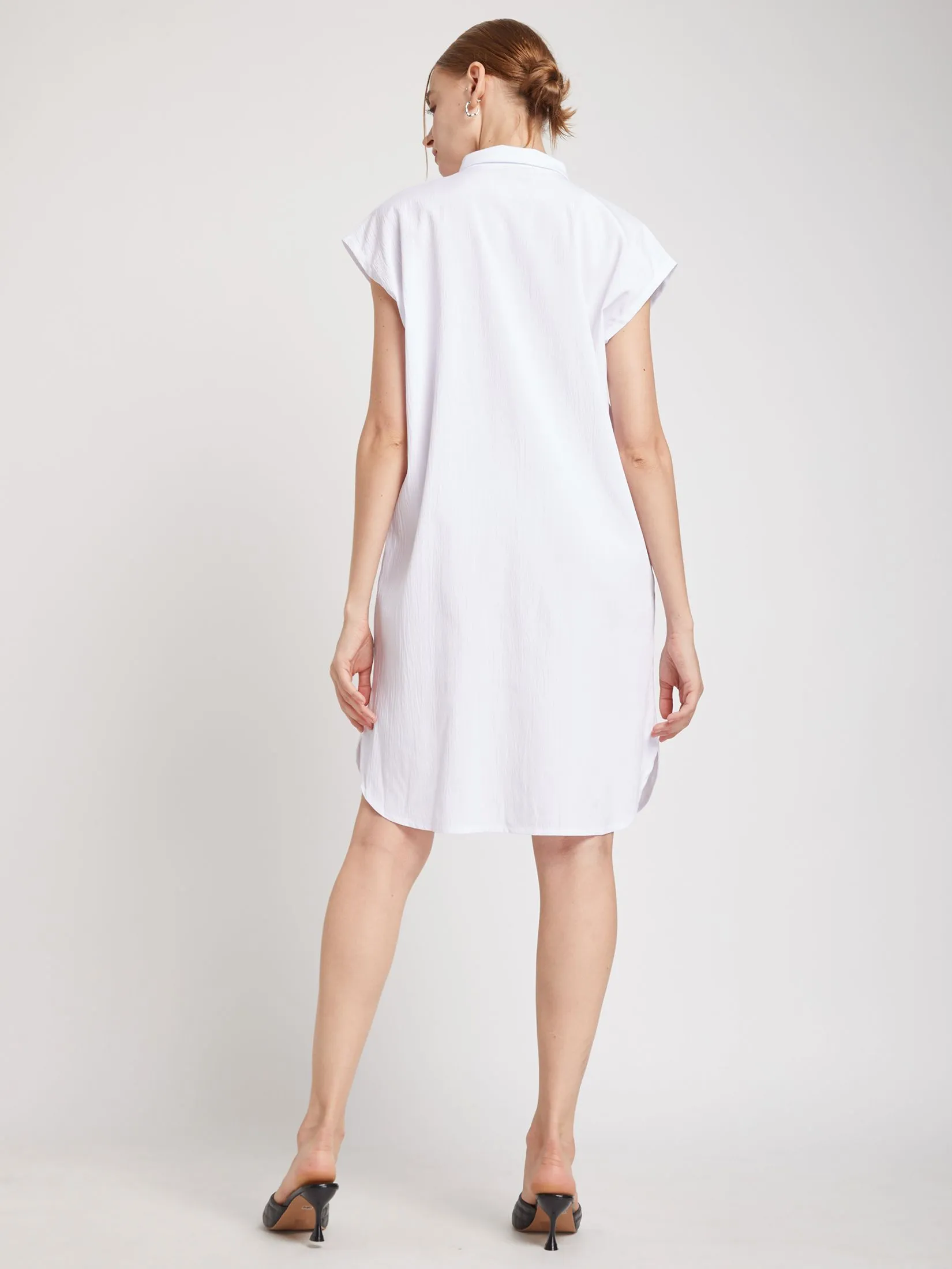 FOF Women Dress Short Sleeves Collar Neck with Flower Detail