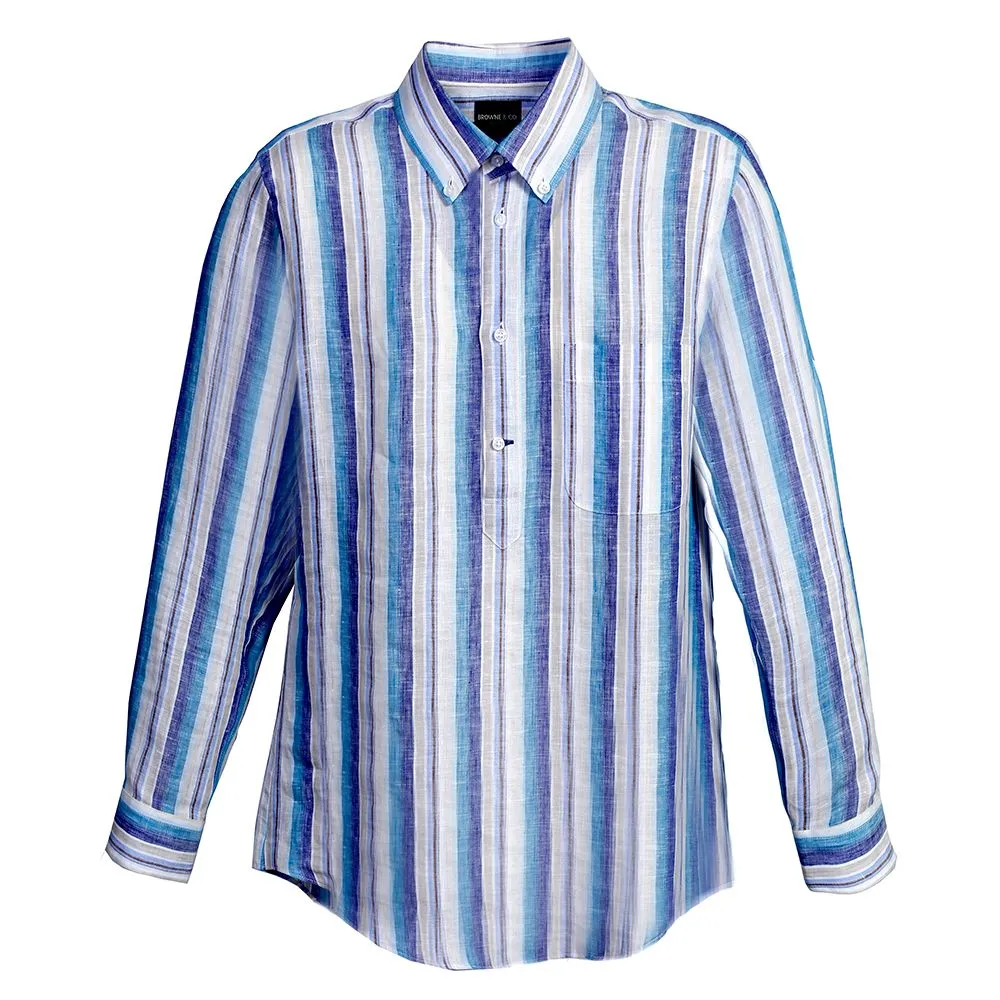 BROWNE & CO. Blue Stripe Linen Long Sleeves Shirt