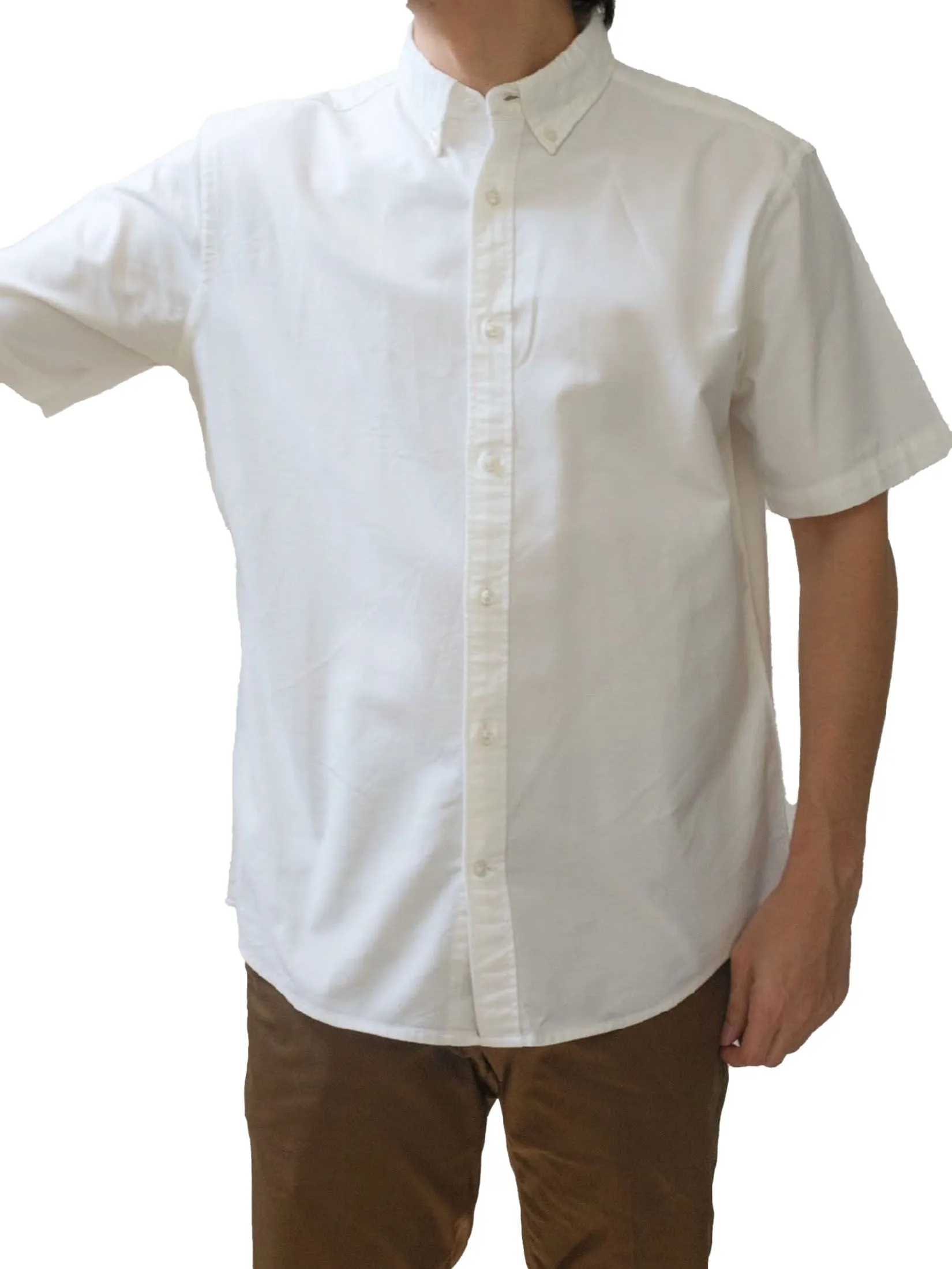 ERA-WON Men's Oxford Shirt Short Sleeve Comfort Fit White