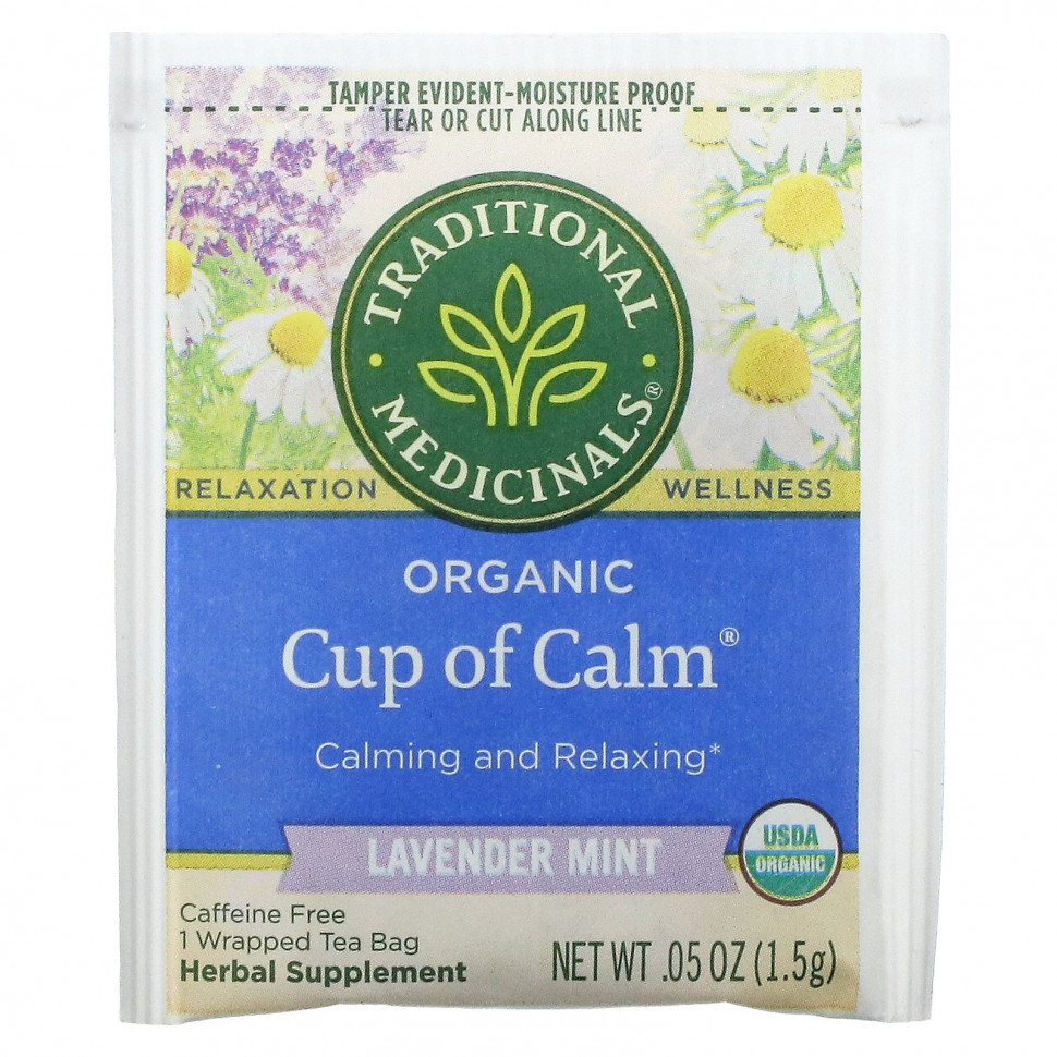 Traditional Medicinals, Organic Cup of Calm, лаванда и мята, без кофеина, 16 чайных пакетиков в упаковке, 24 г (0,85 унции)