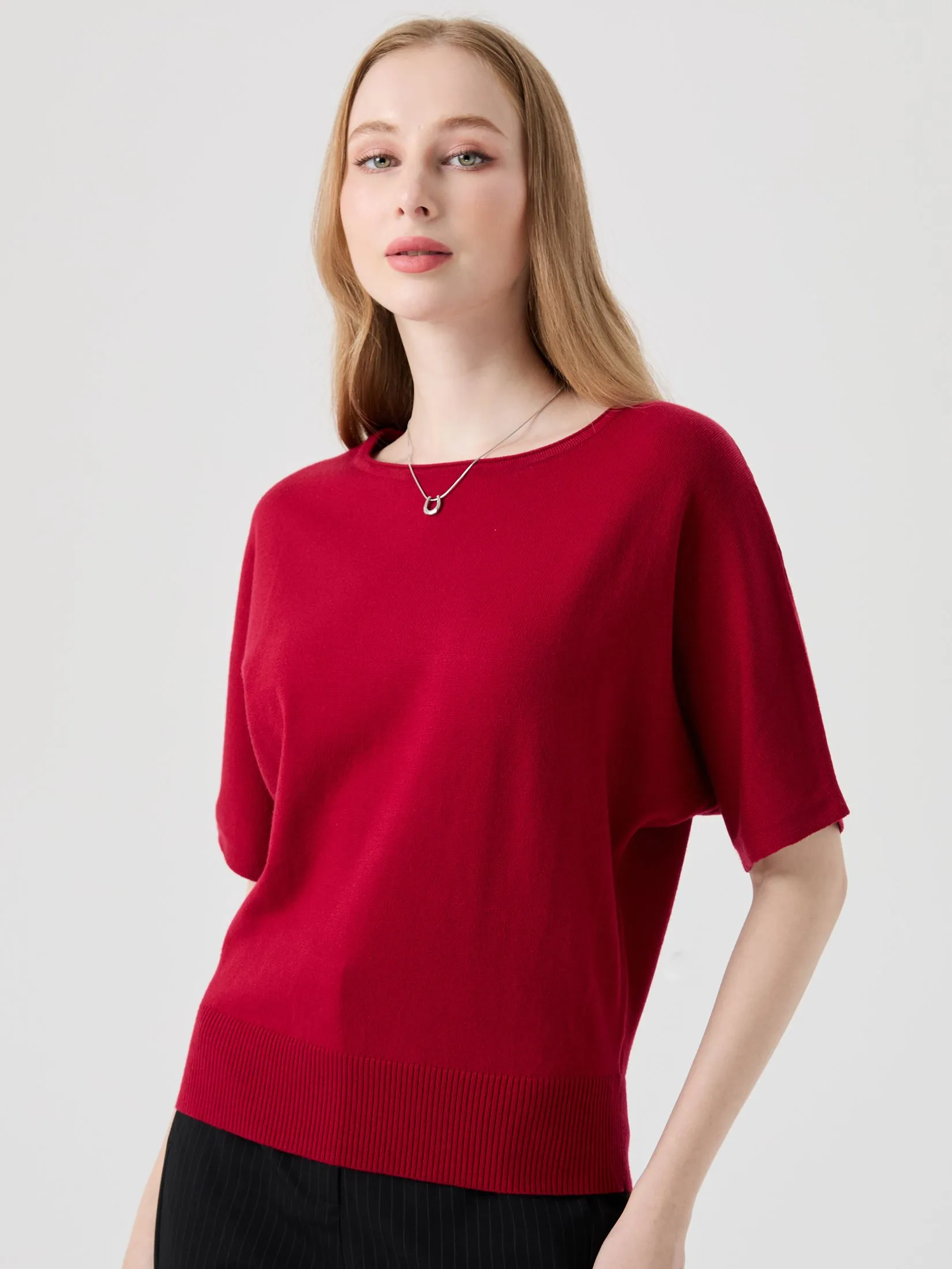 ESPADA Bat Wing Sleeve Sweater Women Red