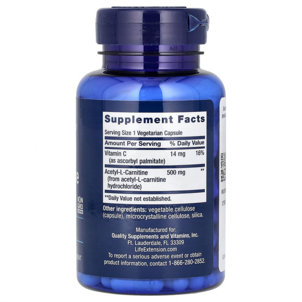 Life Extension, Ацетил-L-Карнитин, 500 мг, 100 капсул