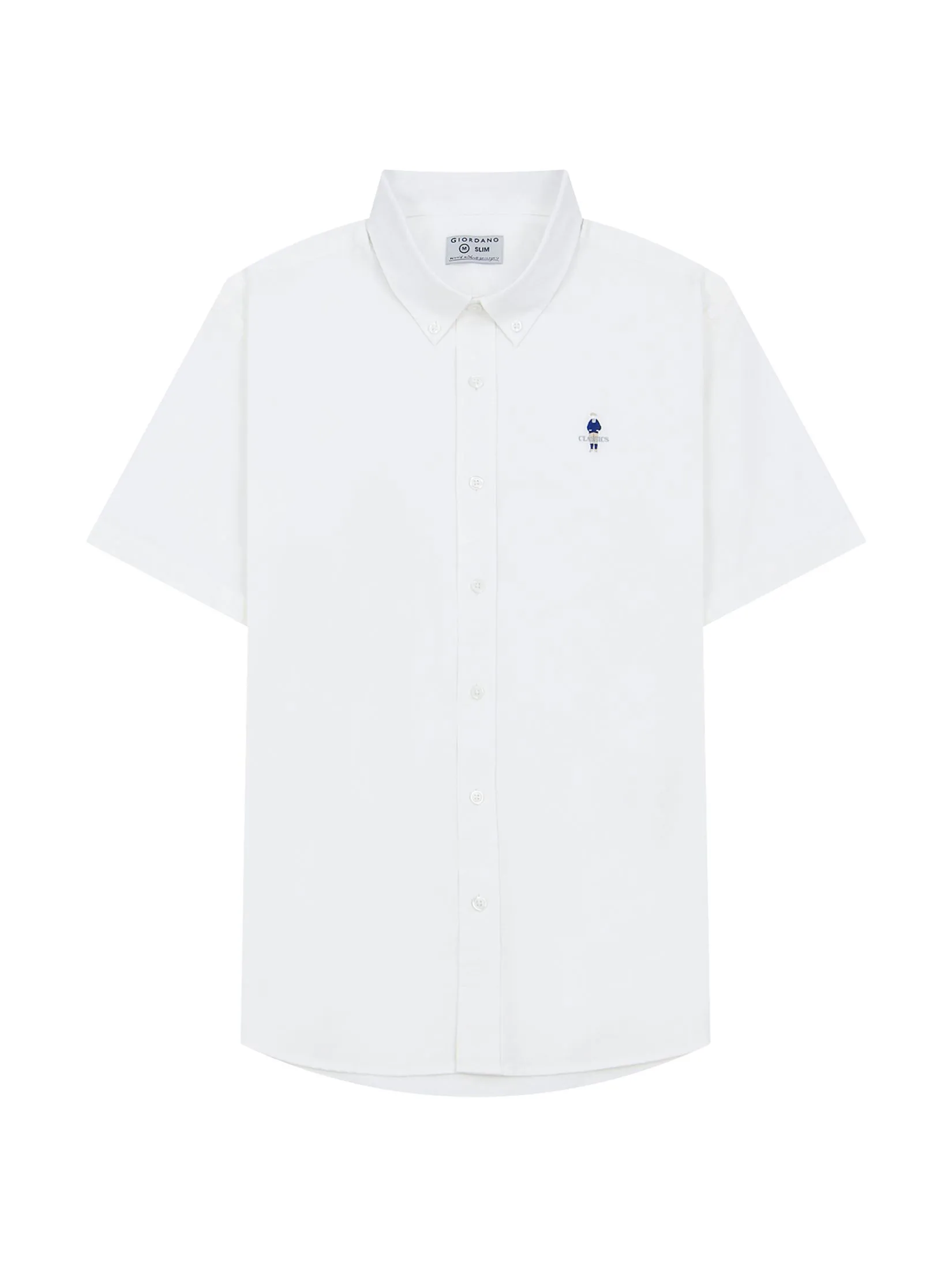GIORDANO Men's Slim Embroidery Stretch Oxford Shirts (Classic Man) White
