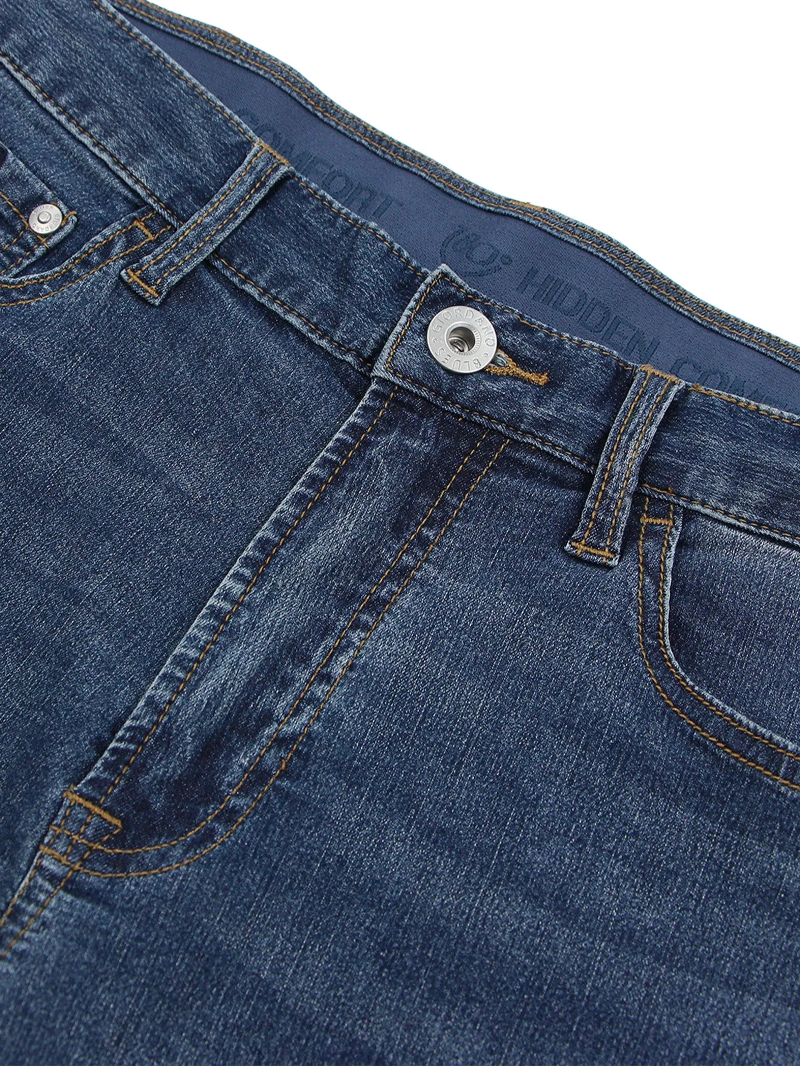 GIORDANO Men's Slim Stretch Denim Jeans (180° Elastic Waist) Med Indigo blue