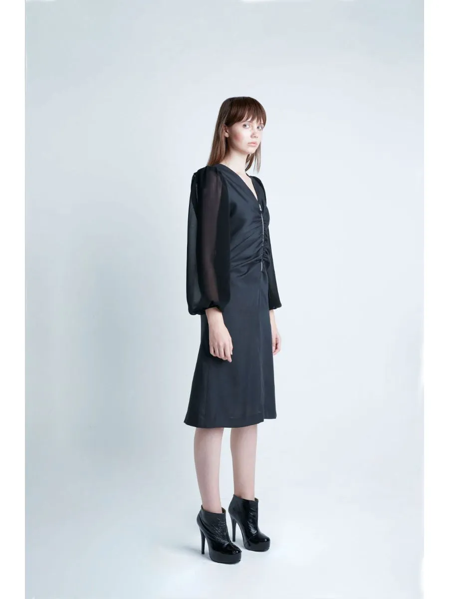 SENADA WOMEN WOOL BLEND BLACK DRAPED DRESS