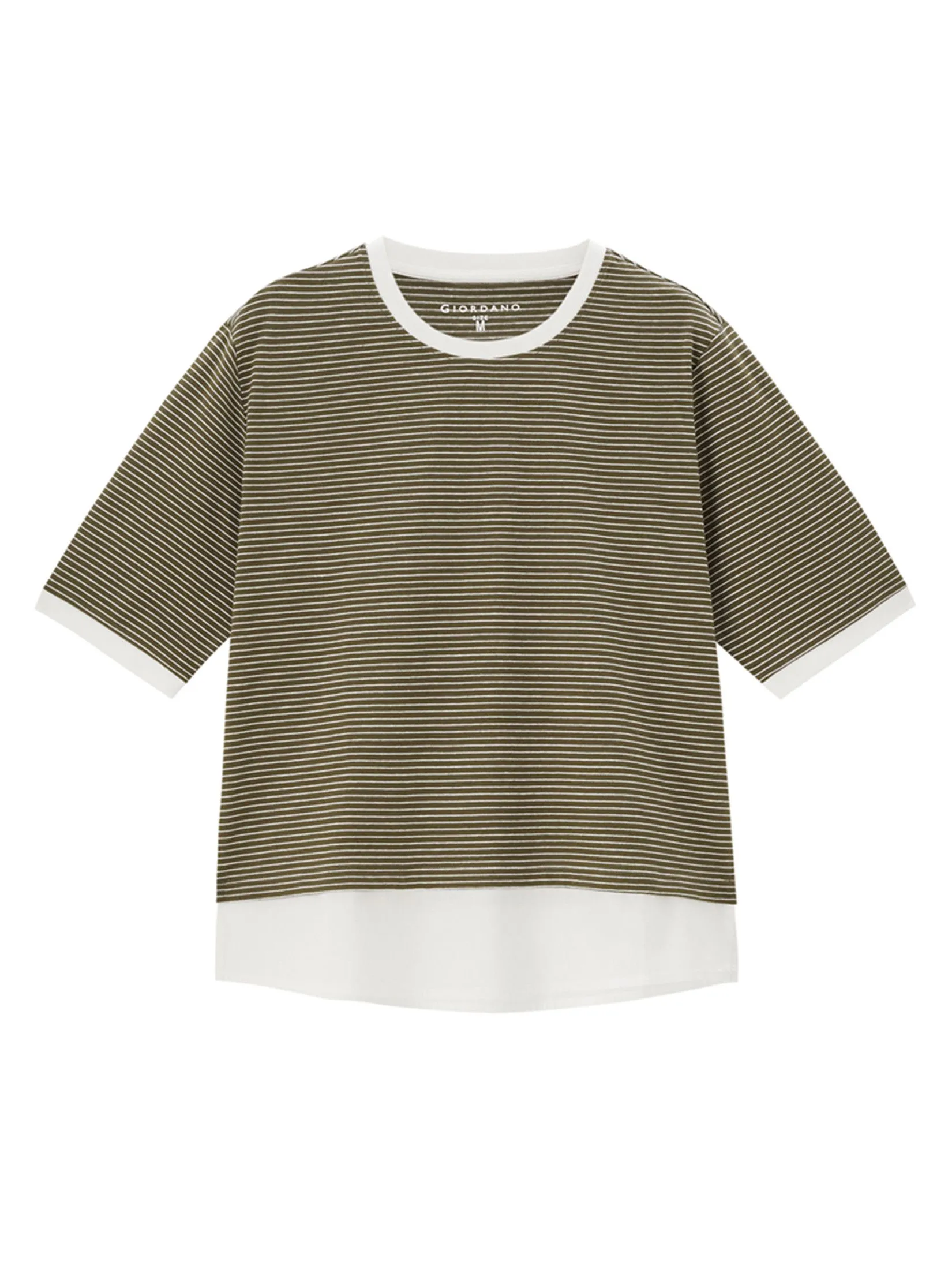 GIORDANO Women's Beau Monde Stripe Patchwork T-shirt Green White