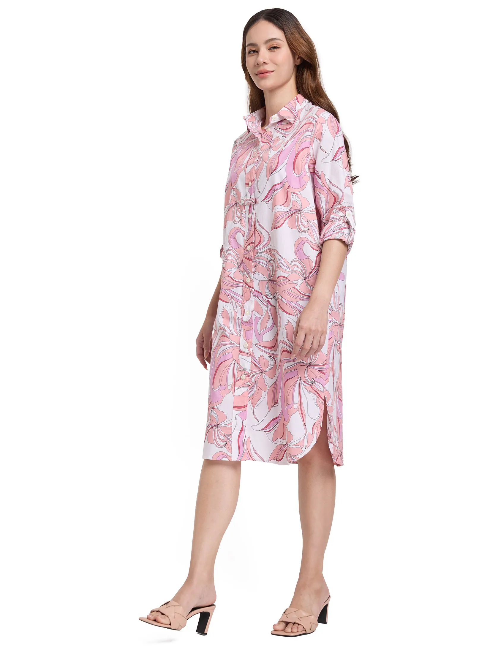 ALUMNUS Women Dress Long Sleeves Collar Neck Print Pink