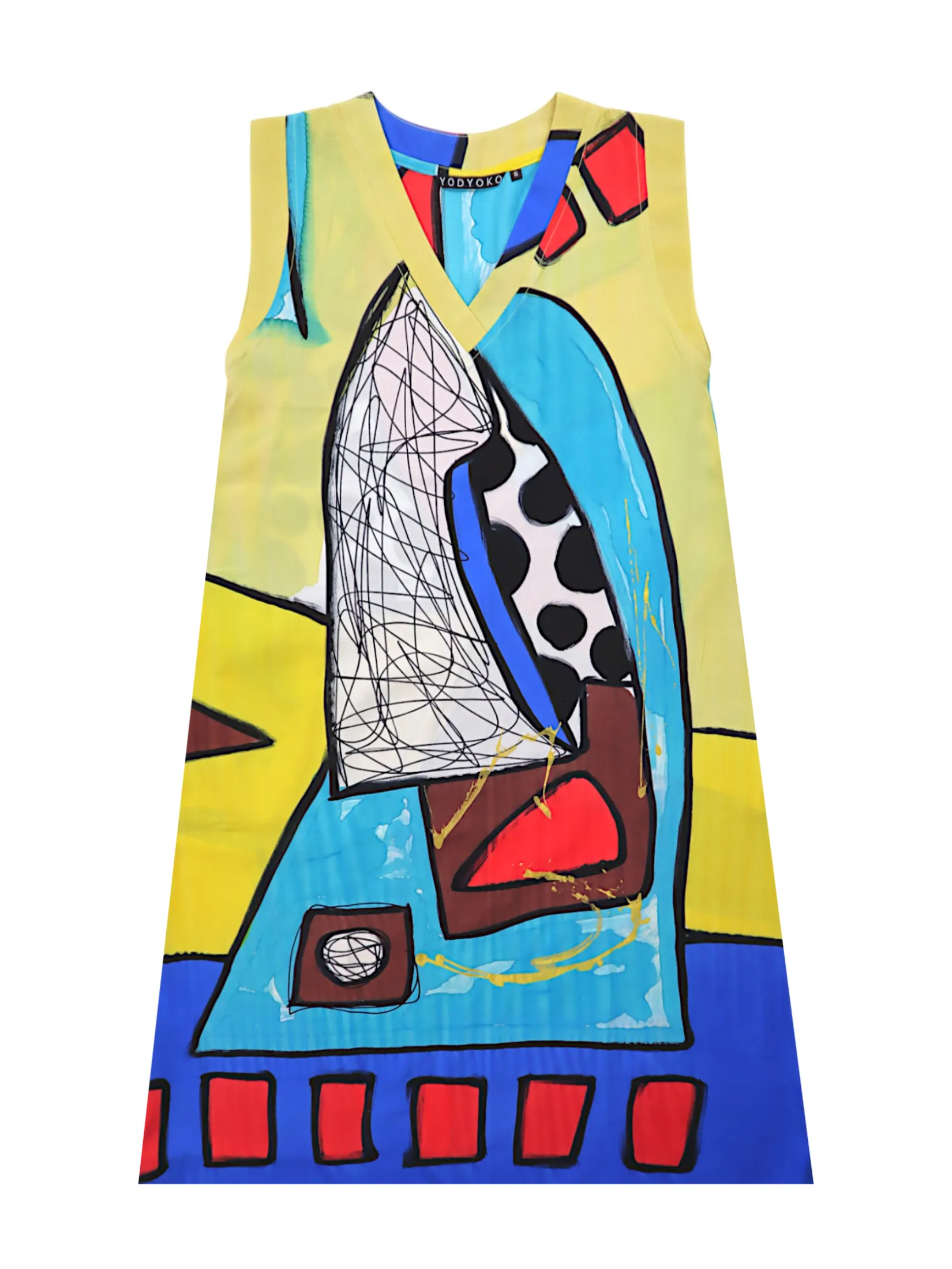 YODYOKO Woman Sleeveless Dress - Cream : Geometric Reverie Size - L