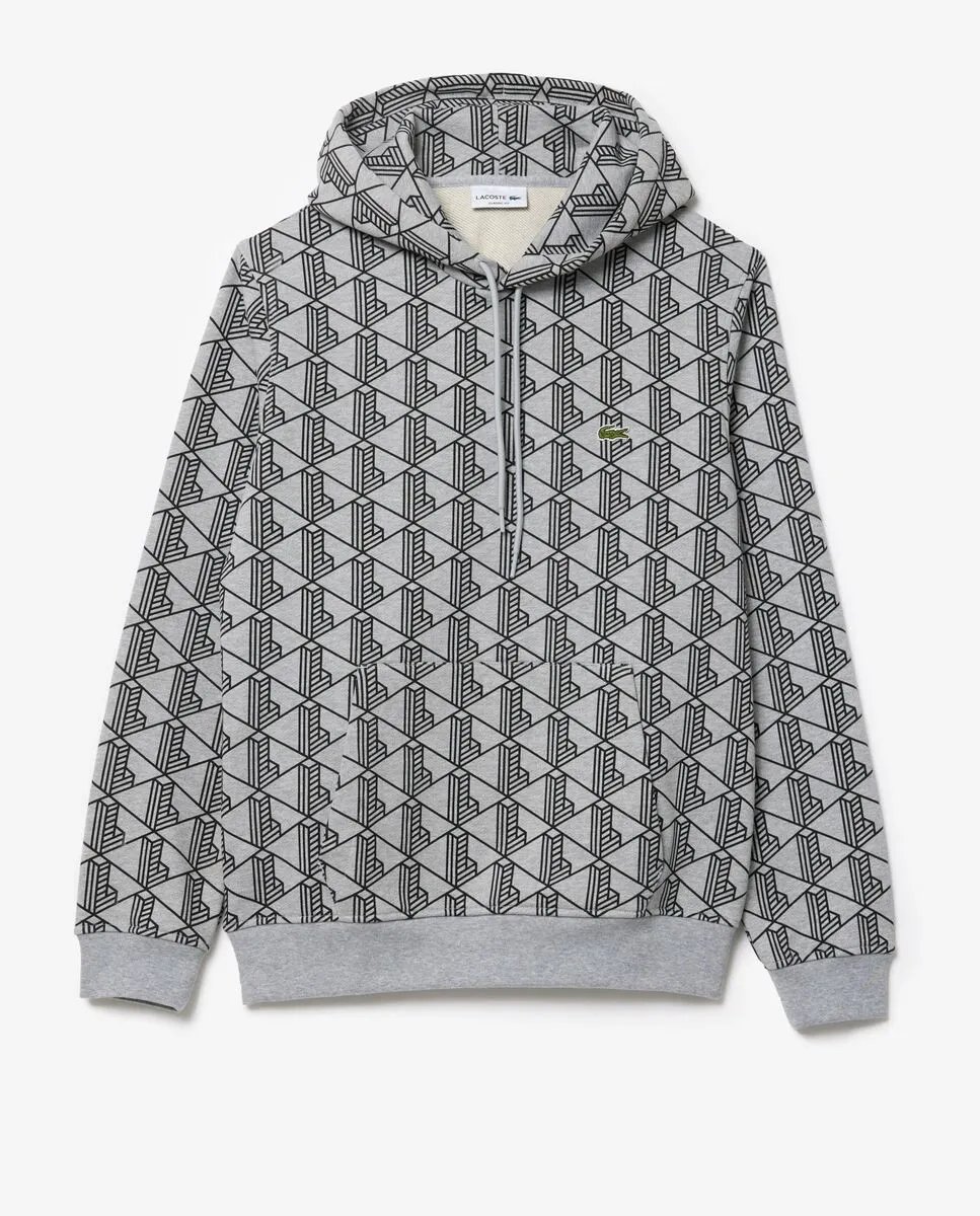 LACOSTE Monogram Fleece Hoodie Grey
