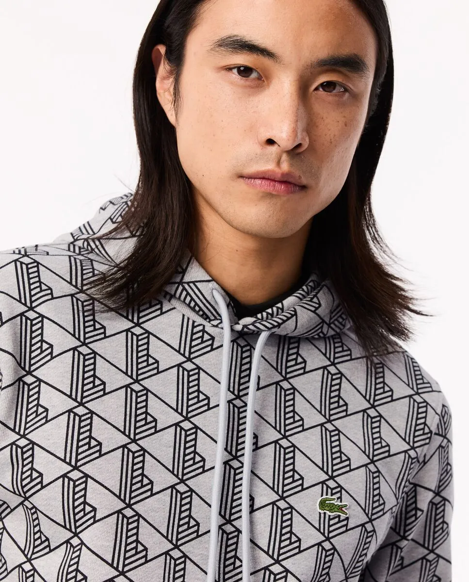 LACOSTE Monogram Fleece Hoodie Grey
