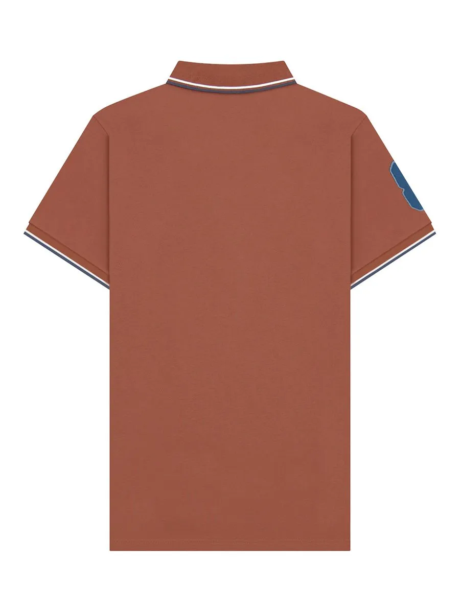 GIORDANO Men's Lycra Pique Embroidery Polo (3D Lion)  Coconut Shell brown