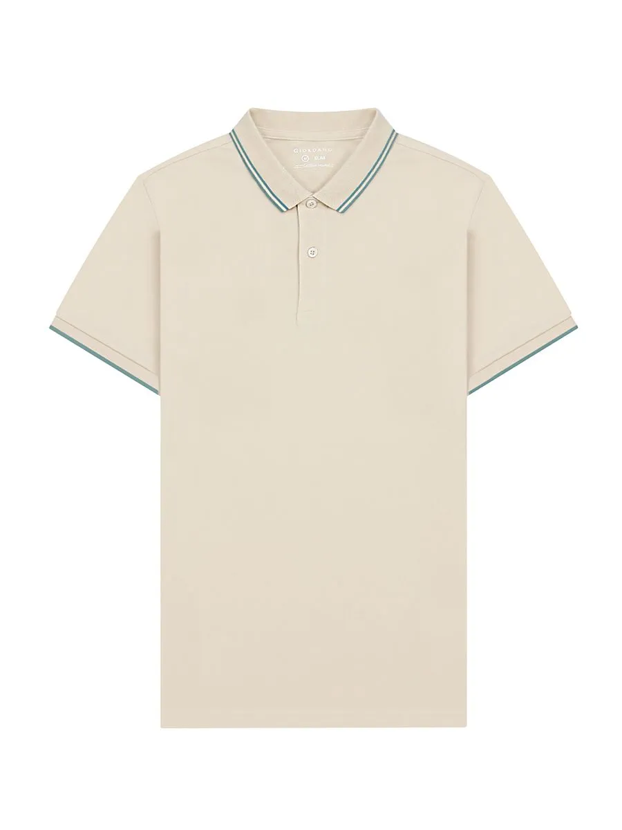 GIORDANO Men's Cotton Lycra Solid Polo Tapioca Khaki