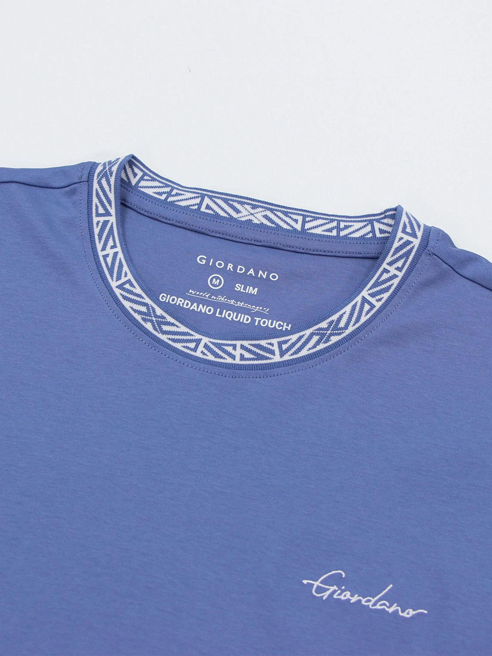 GIORDANO Men's Slim Interlock Tee (Liquid Touch) Colony blue Purple