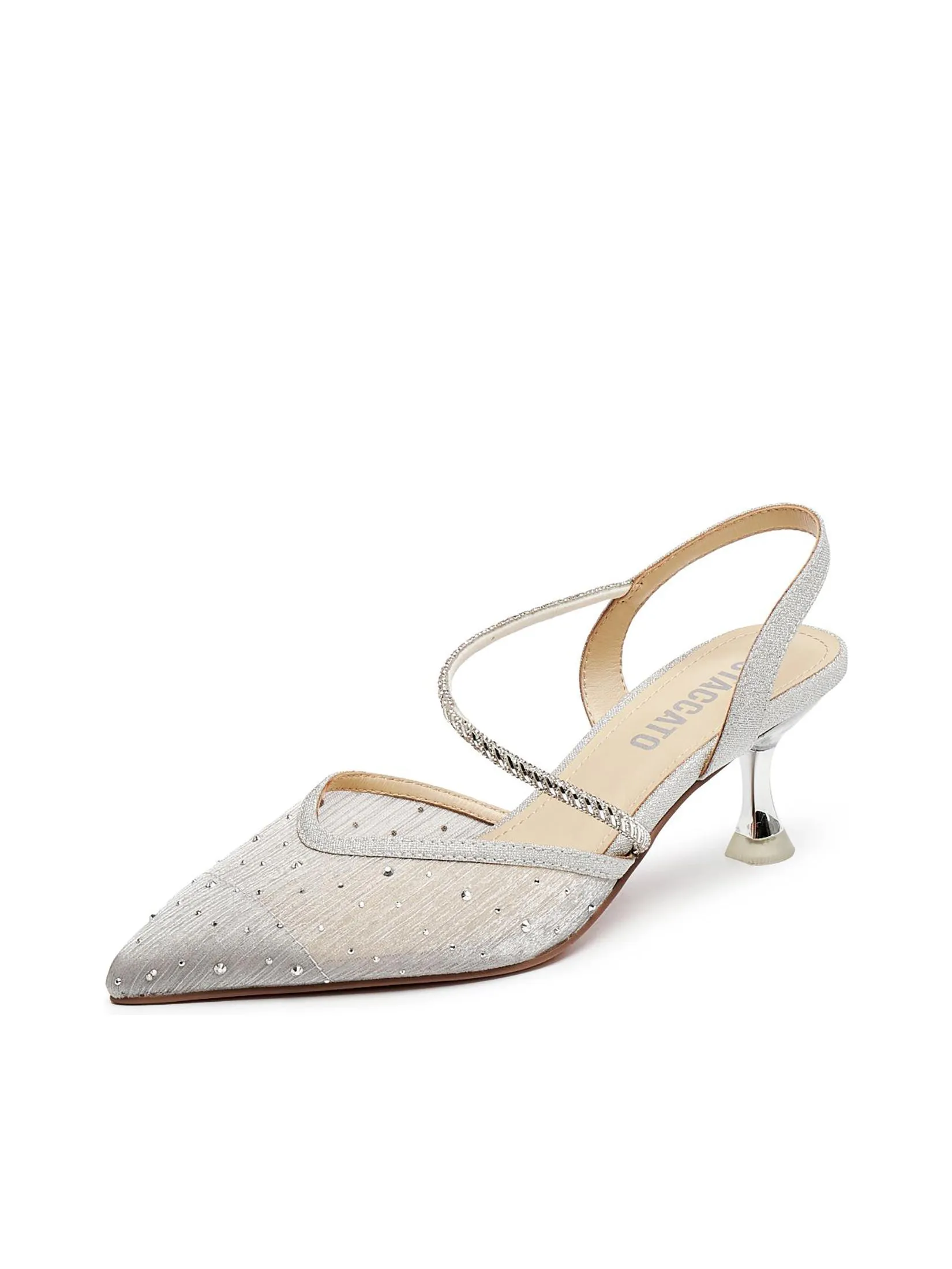 STACCATO Women Pump Crystal Strap Pointed Toe Silver Size - 36 EU