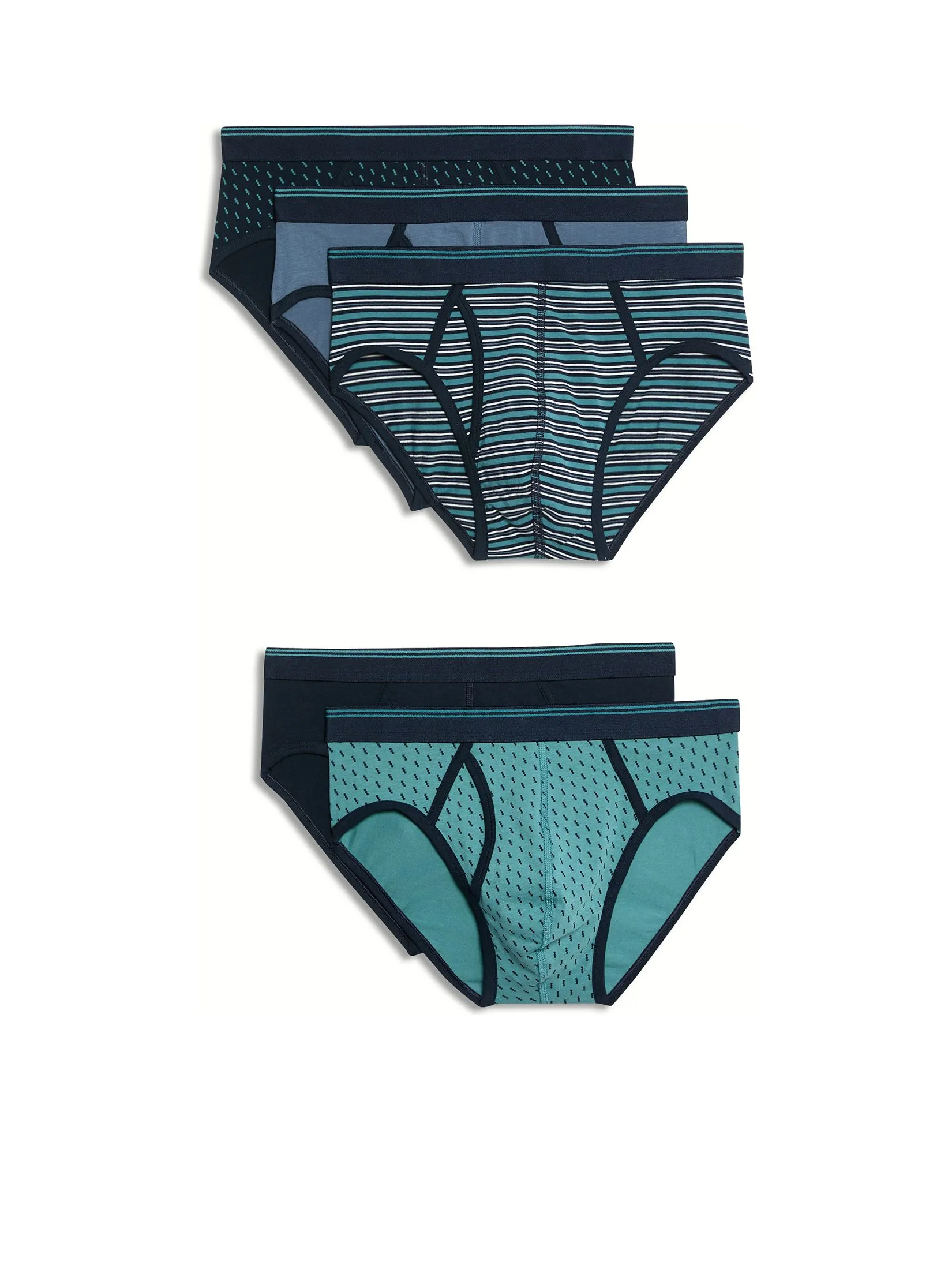 MARKS & SPENCER Men Underwear Briefs 5pk Cotton Stretch Printed Teal Mix