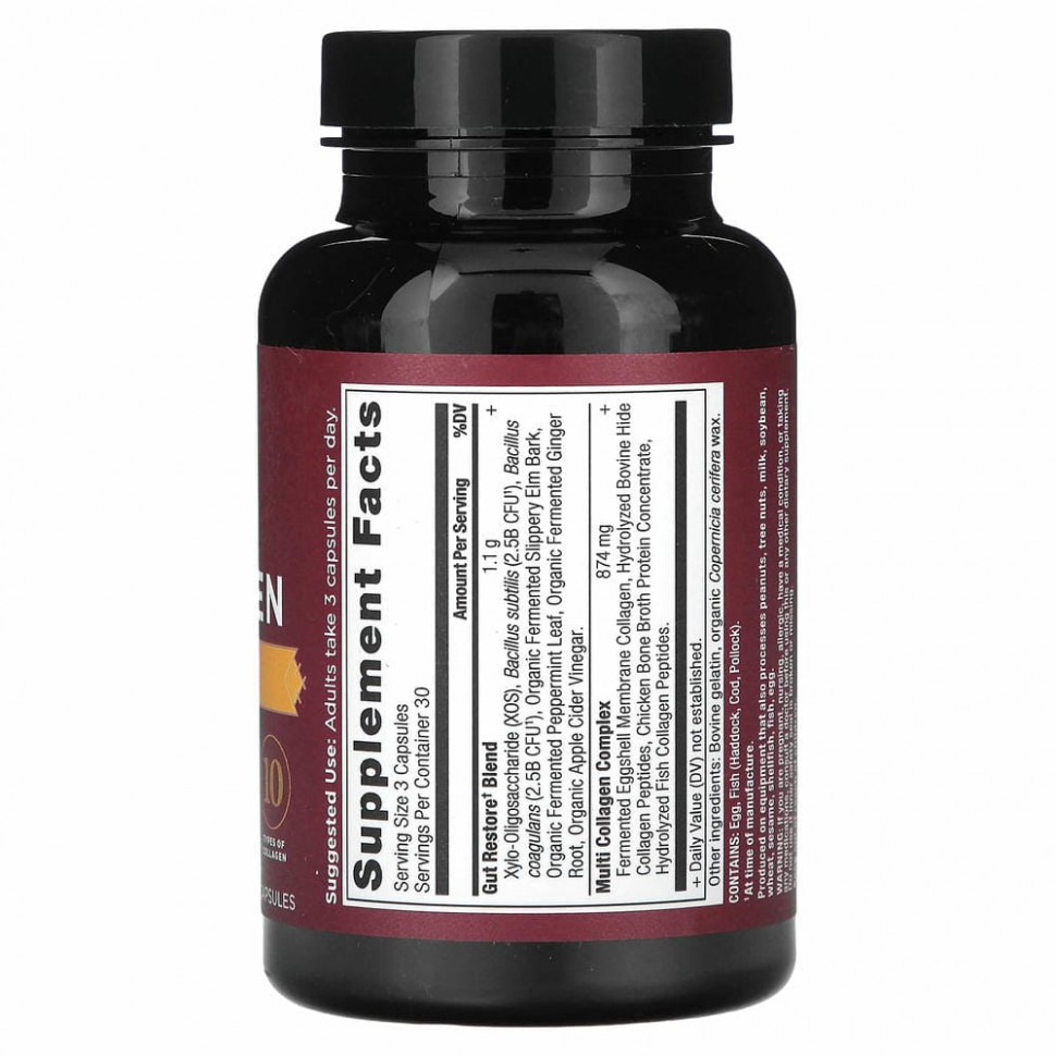 Dr. Axe / Ancient Nutrition, Смесь коллагена разных типов для восстановления пищеварения, 90 капсул