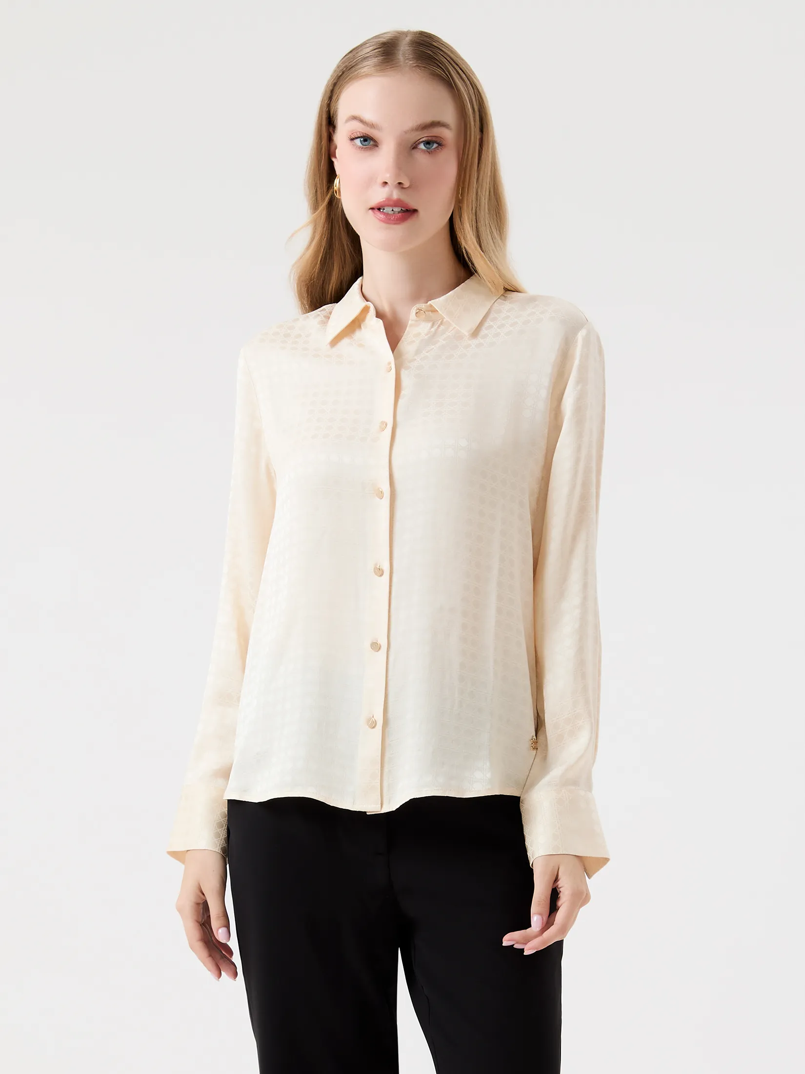 ESPADA Geometric Jacquard Satin Shirt Woman Beige