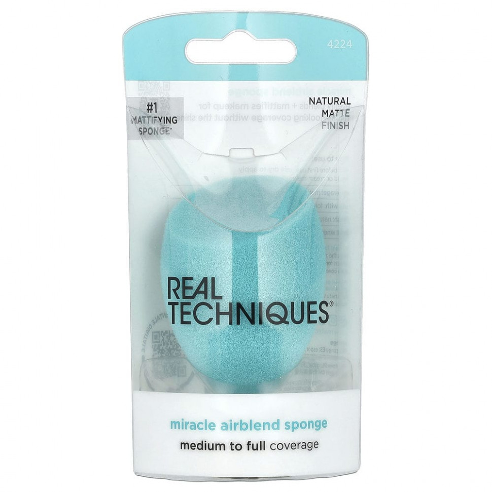 Real Techniques, Sponge +, Miracle Airblend Sponge, с антимикробной добавкой, шаг: Смесь, 1 спонж