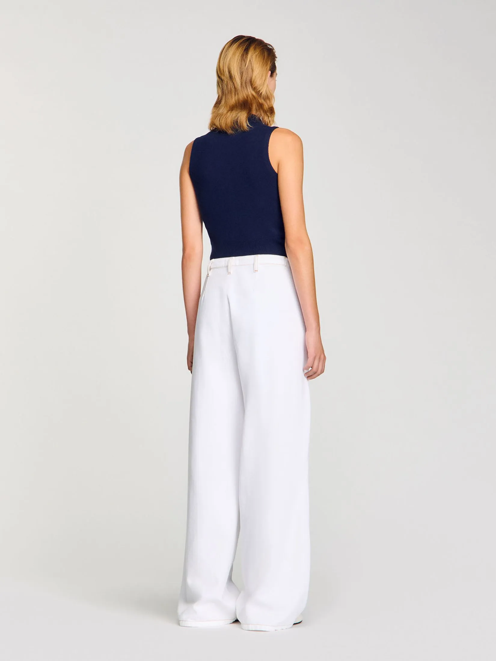 SANDRO Topstitched Wide-Leg Jeans