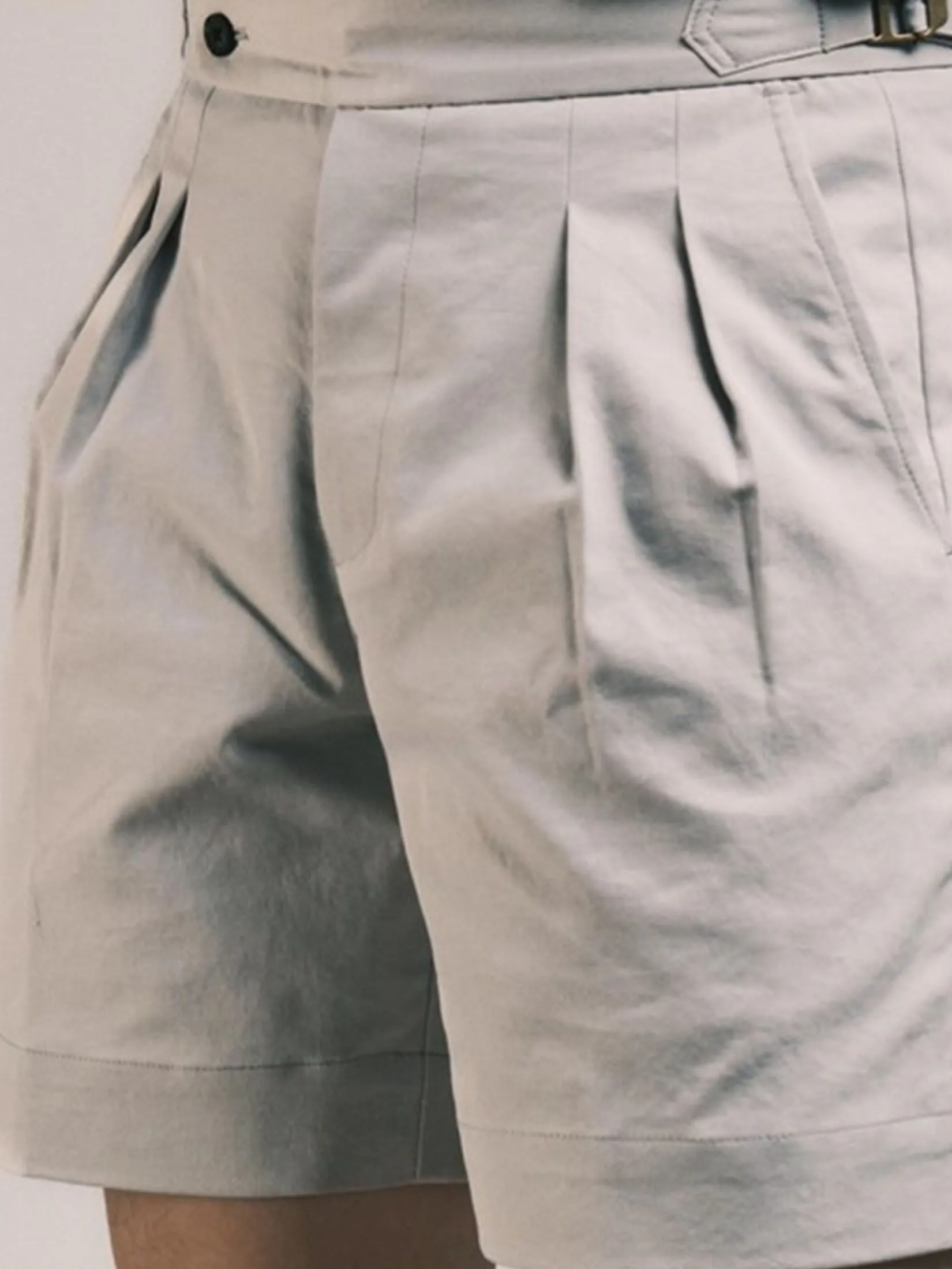 ERA-WON Men's short pant Double belts Classic Shorts Light Grey