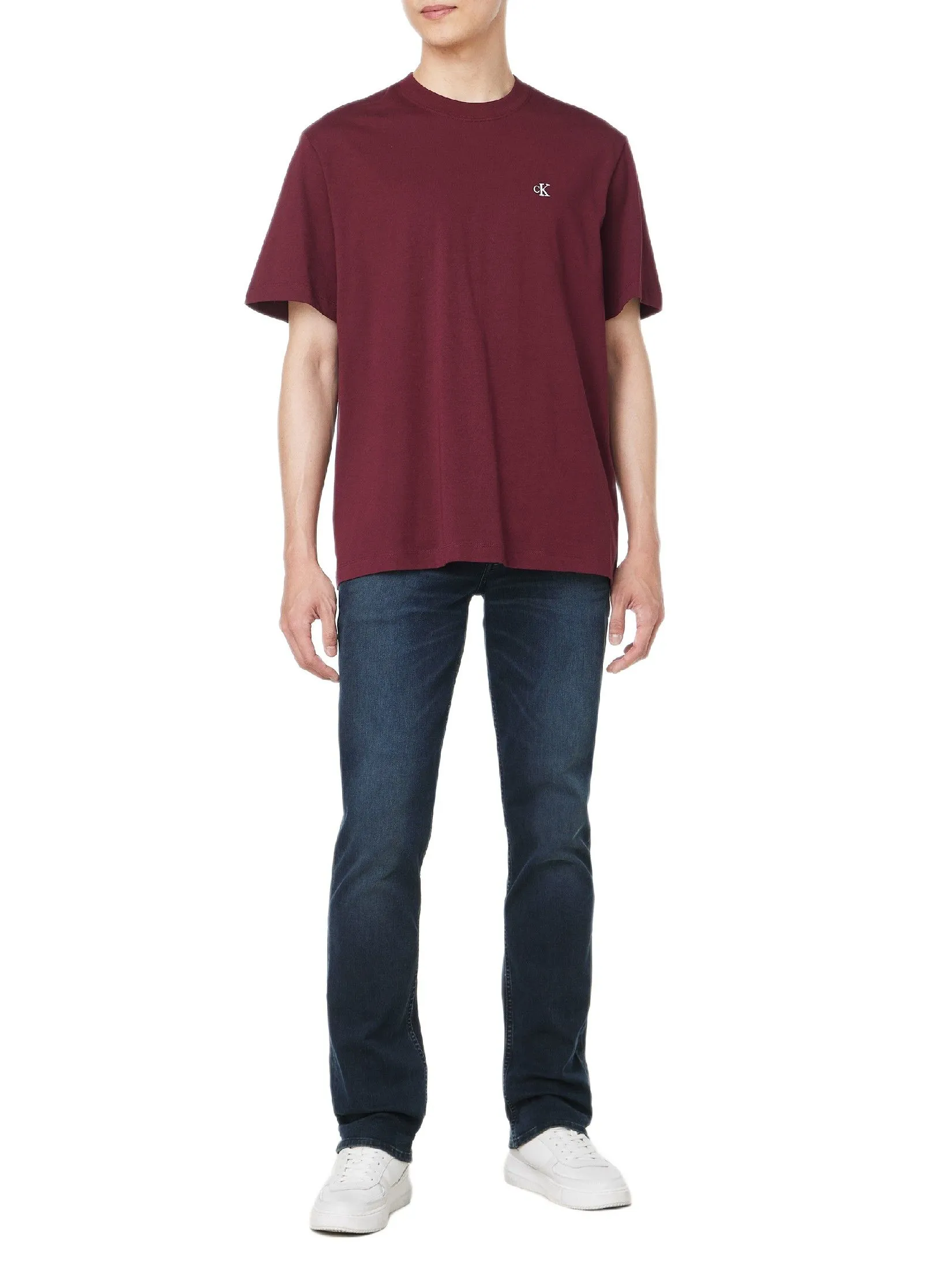 CALVIN KLEIN Men's Easy Fit Archive Logo Short Sleeve T-Shirt Burgundy