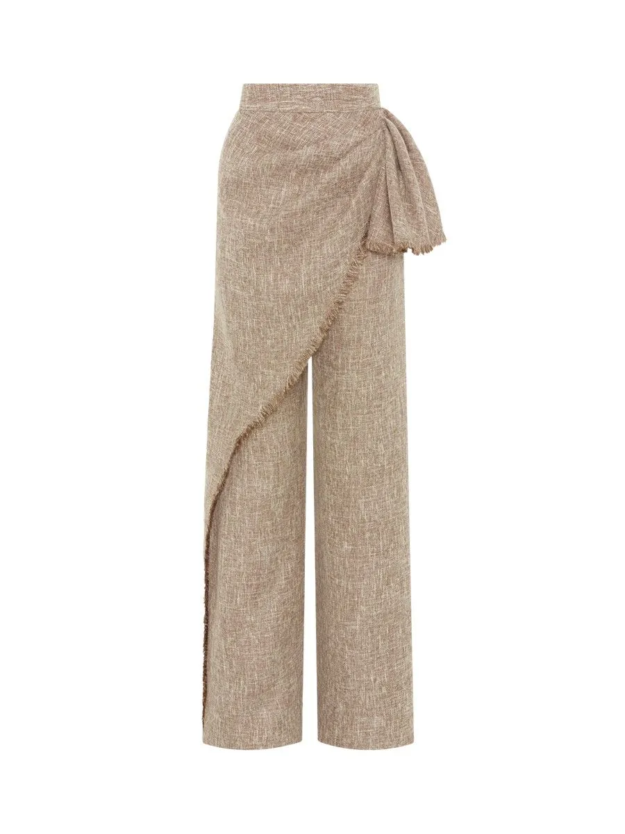 ASAVA ( SS24 )Everly Ruffle High-waisted Women Pants Beige