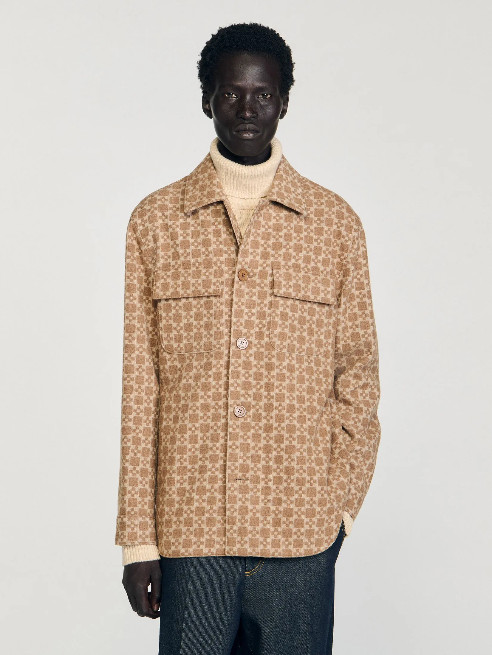 SANDRO Square Cross Jacquard Overshirt
