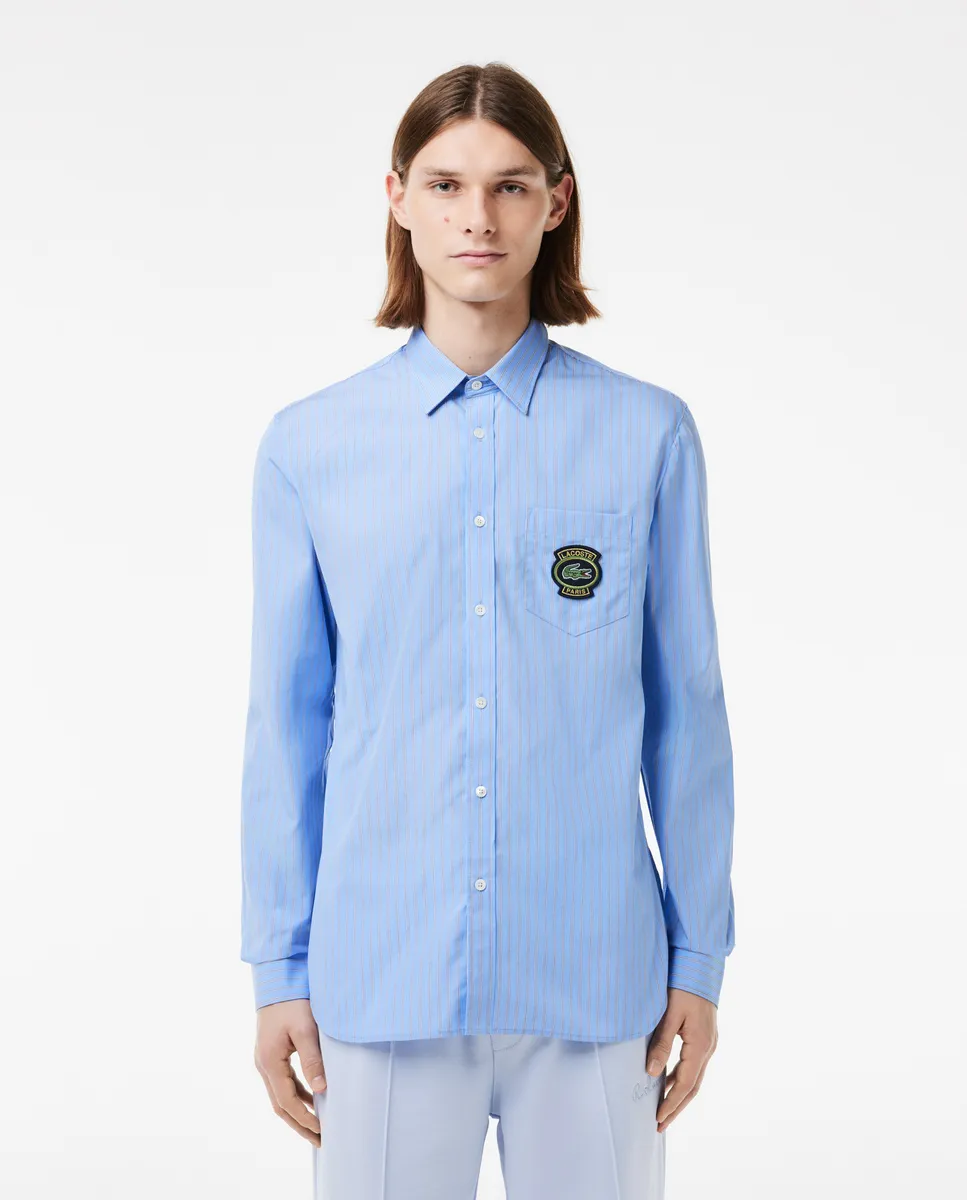 LACOSTE Striped Shirt With Badge Blue Size - M-L