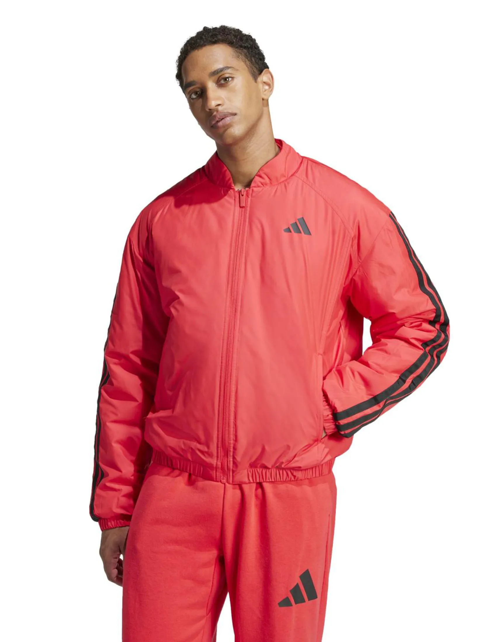 ADIDAS Men Jacket Essentials 3-Stripes Insulated Bomber Pure Ruby