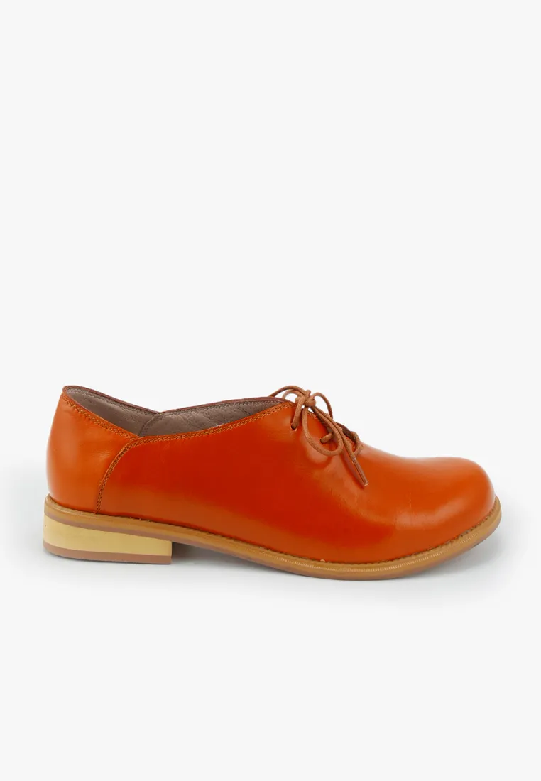 LUIGI BATANI Orange Derby Leather Lace Up Shoes