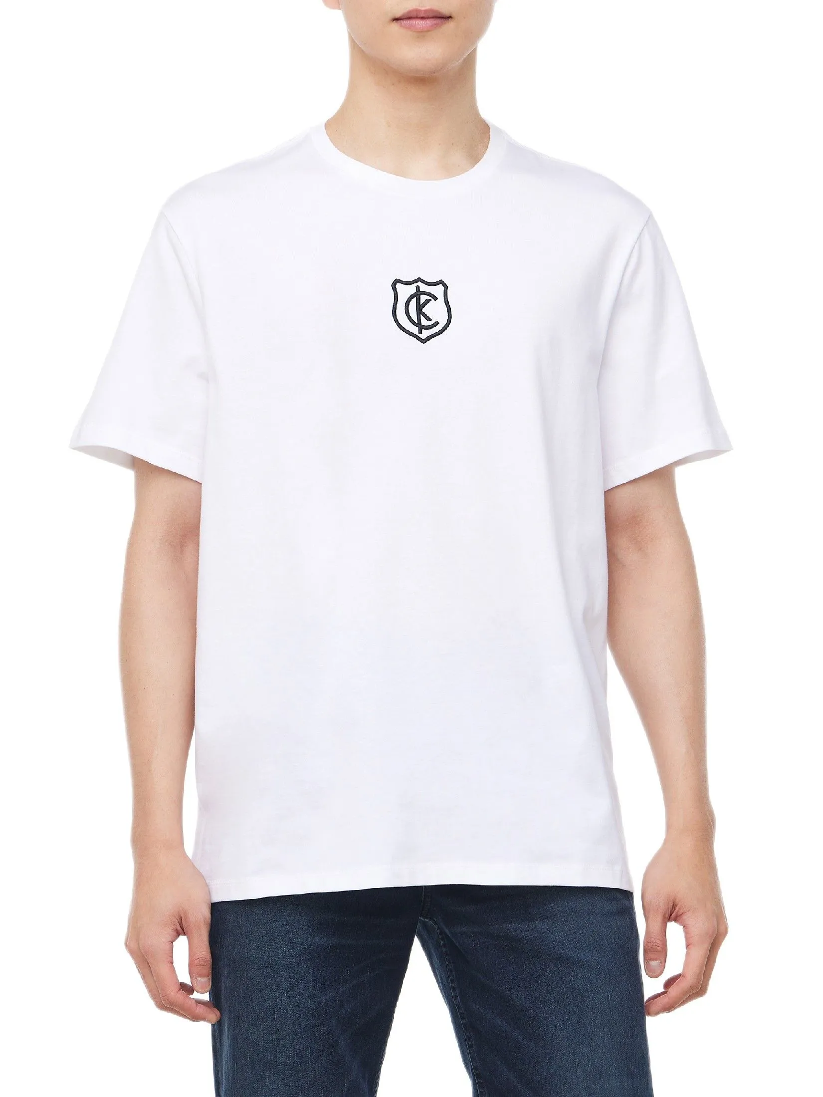 CALVIN KLEIN Men's Regular Fit CK Shield Short Sleeve T-Shirt White