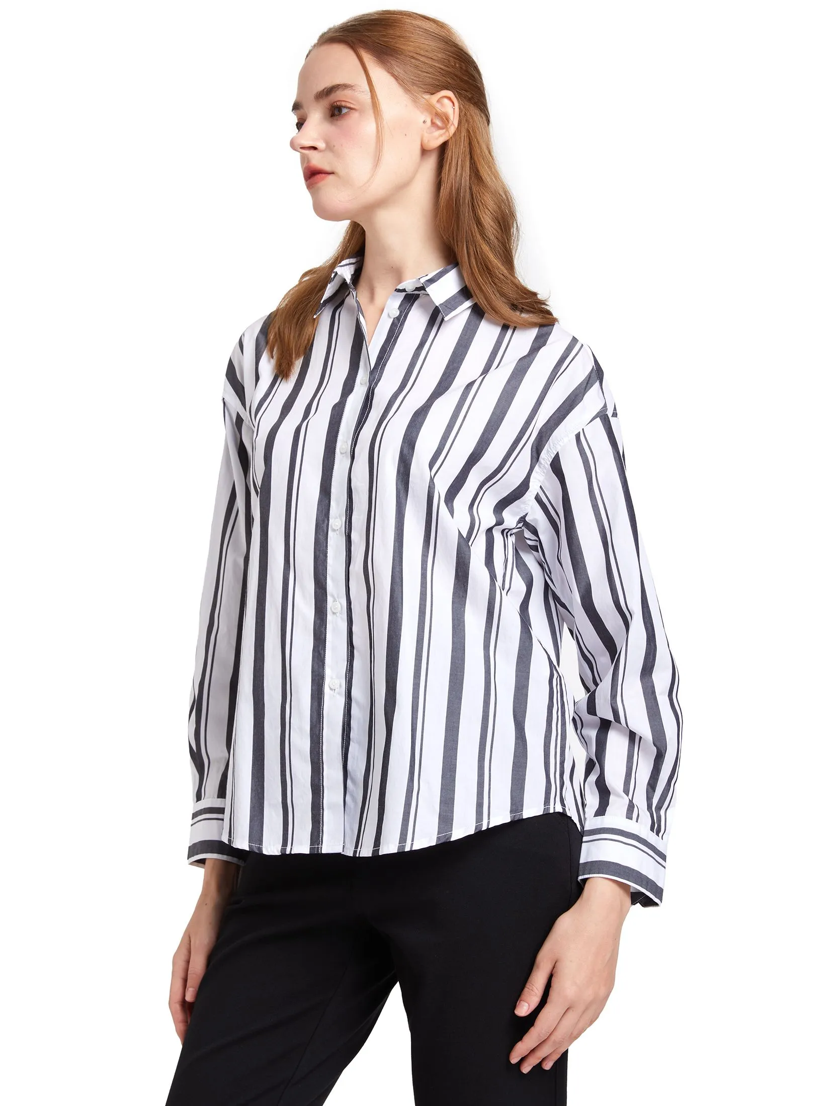 EASY PIECES Women Shirt Long Sleeves Collar Neck Striped
