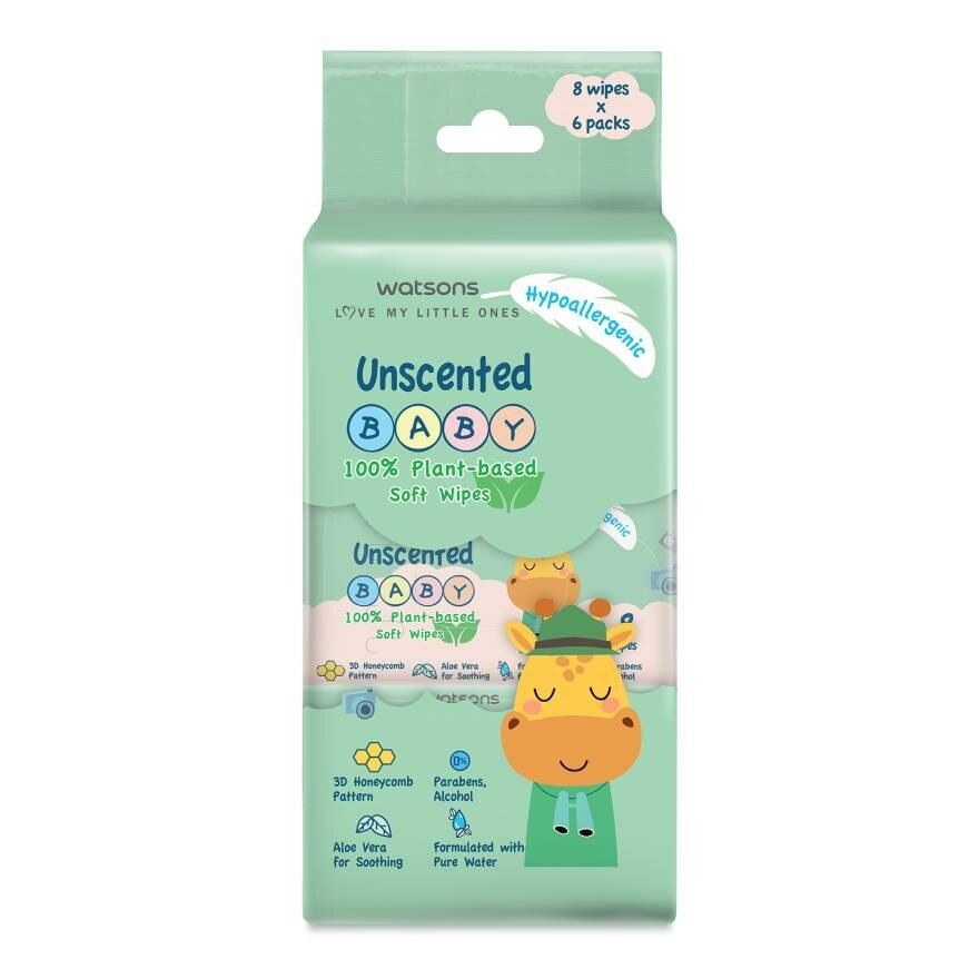 Watsons Unscented Baby 100 Eco-Friendly Soft Wipes 8s x 6packs.
