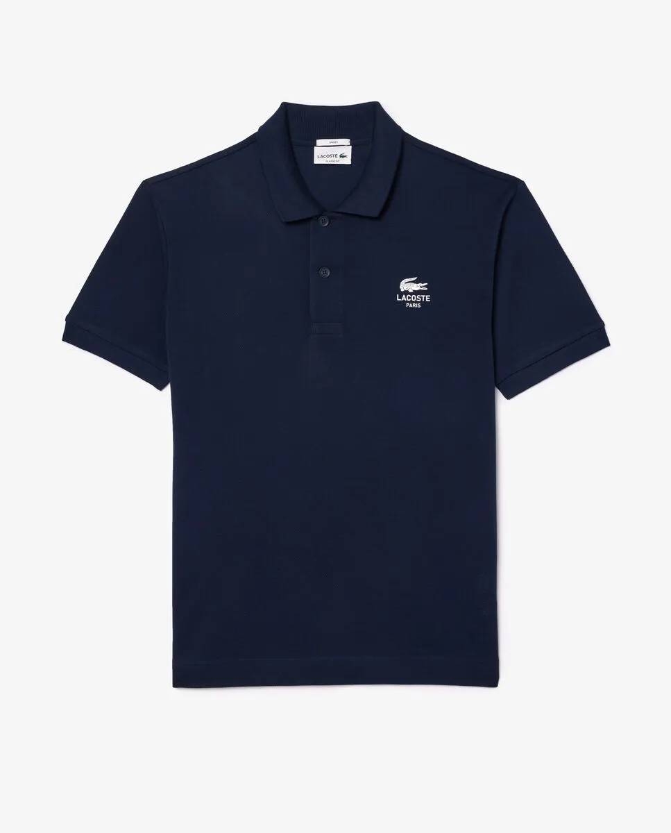 LACOSTE Classic Fit Signature Print L.12.12 Polo Shirt Blue