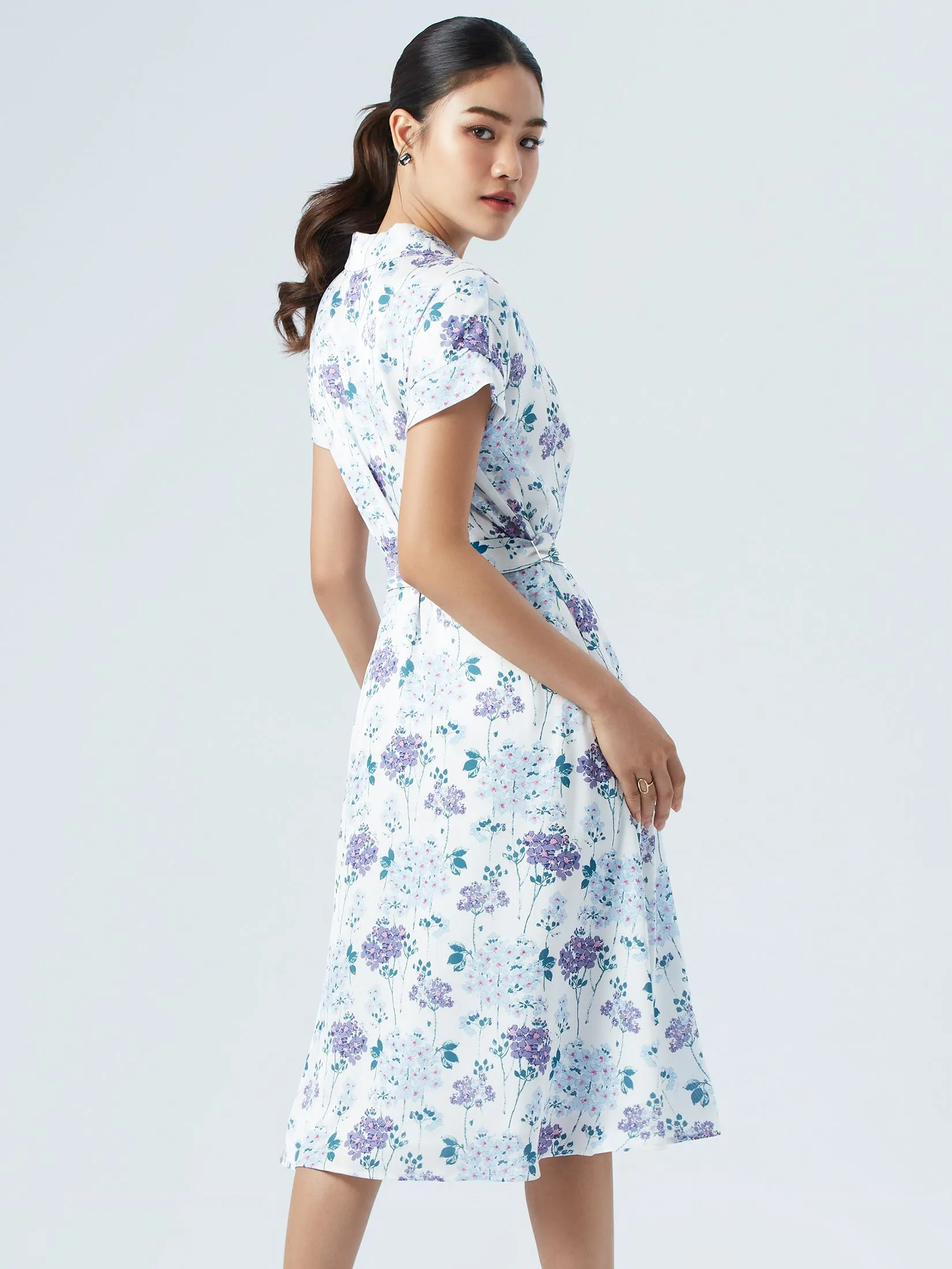 ESPADA Lapel Collar Floral Print Dress