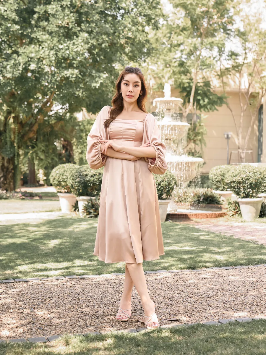 ROSE THE LABEL Gold-Scarlett satin dress