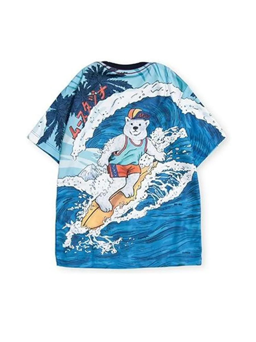 MUUNIQUE Bear Surf Print T-Shirt Blue XL