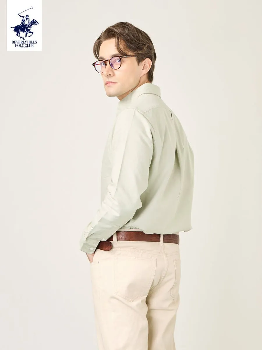 BEVERLY HILLS POLO CLUB Men Oxford Relax Fit Shirt Long Sleeve, Light green