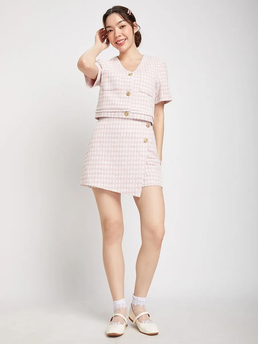 LOLITA Women Blouse Short Sleeves Gingham Pink
