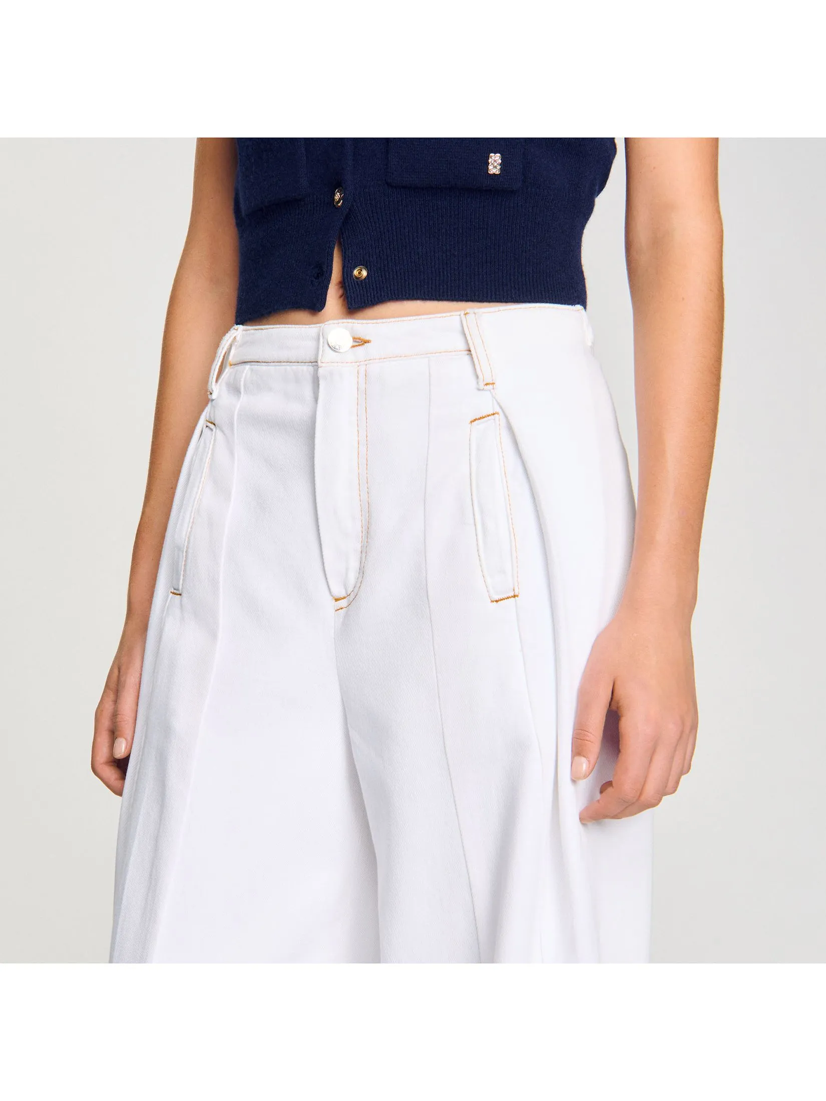 SANDRO Topstitched Wide-Leg Jeans