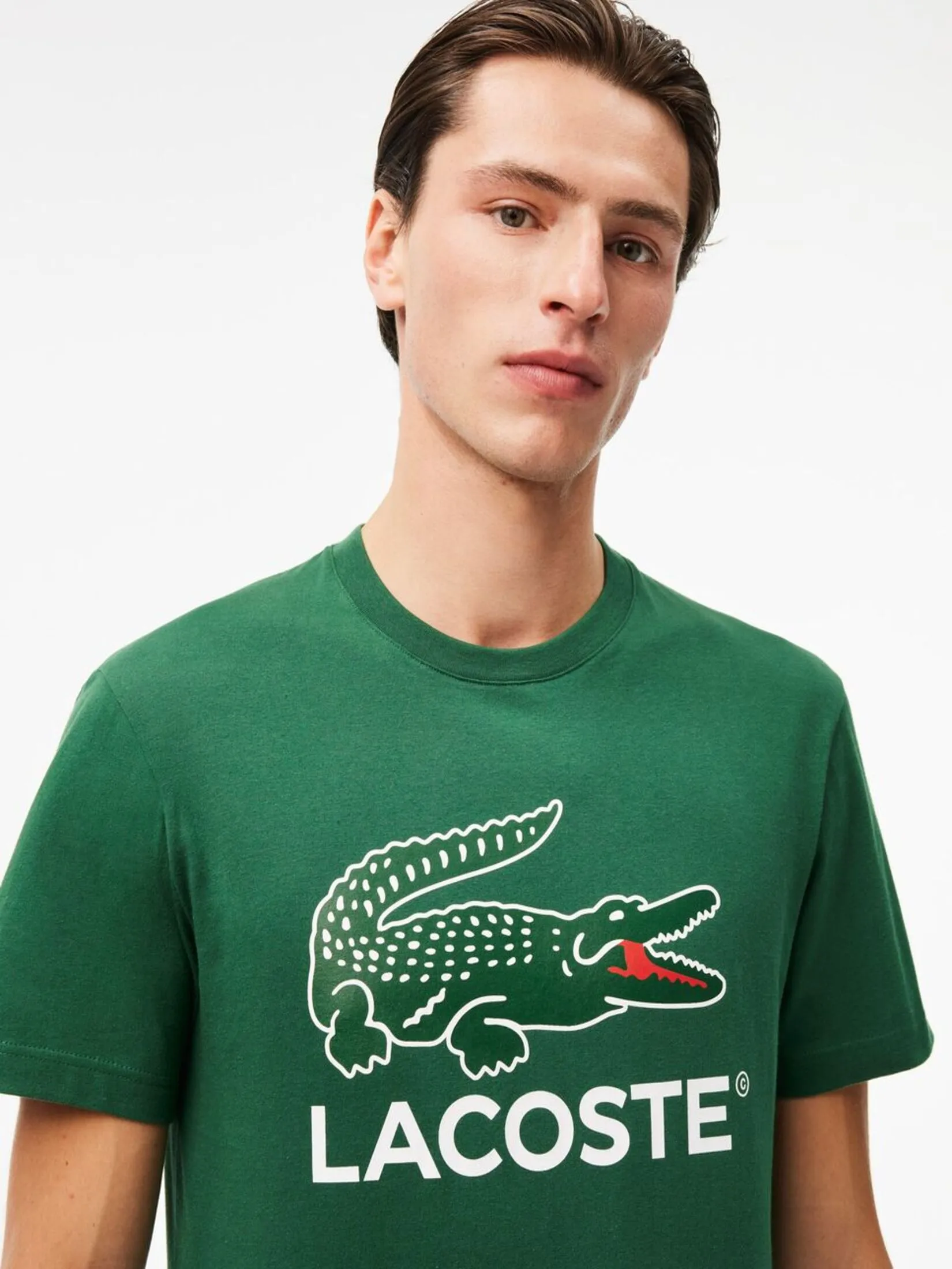 LACOSTE Signature Print Cotton T-shirt Green