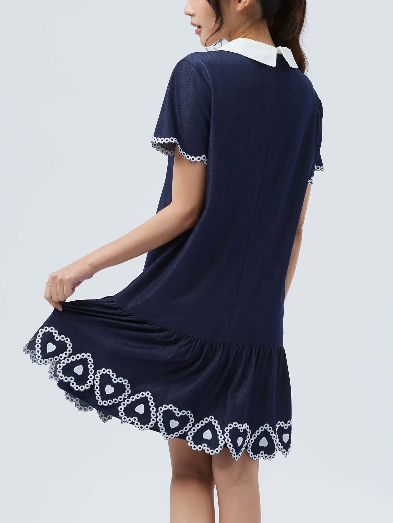 EP Heart Embroidery Short Dress Woman Dark Blue