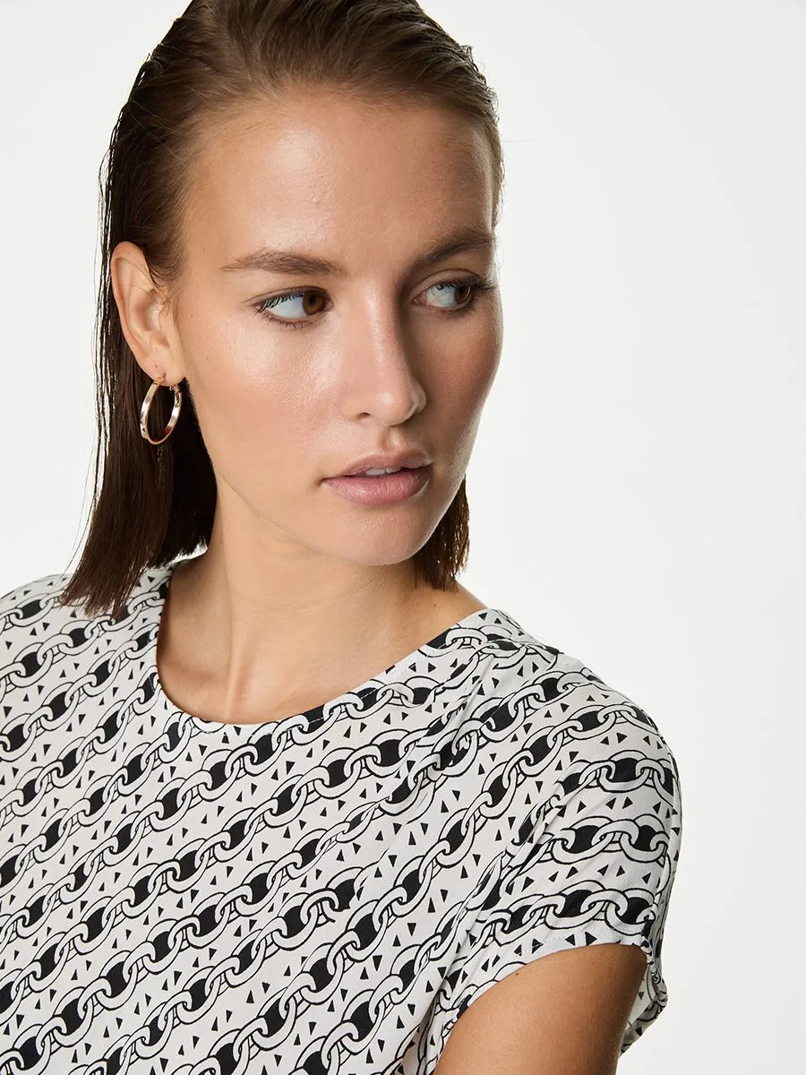 MARKS & SPENCER Women Maxi Dress Waisted Cupro Rich Printed Ivory Mix