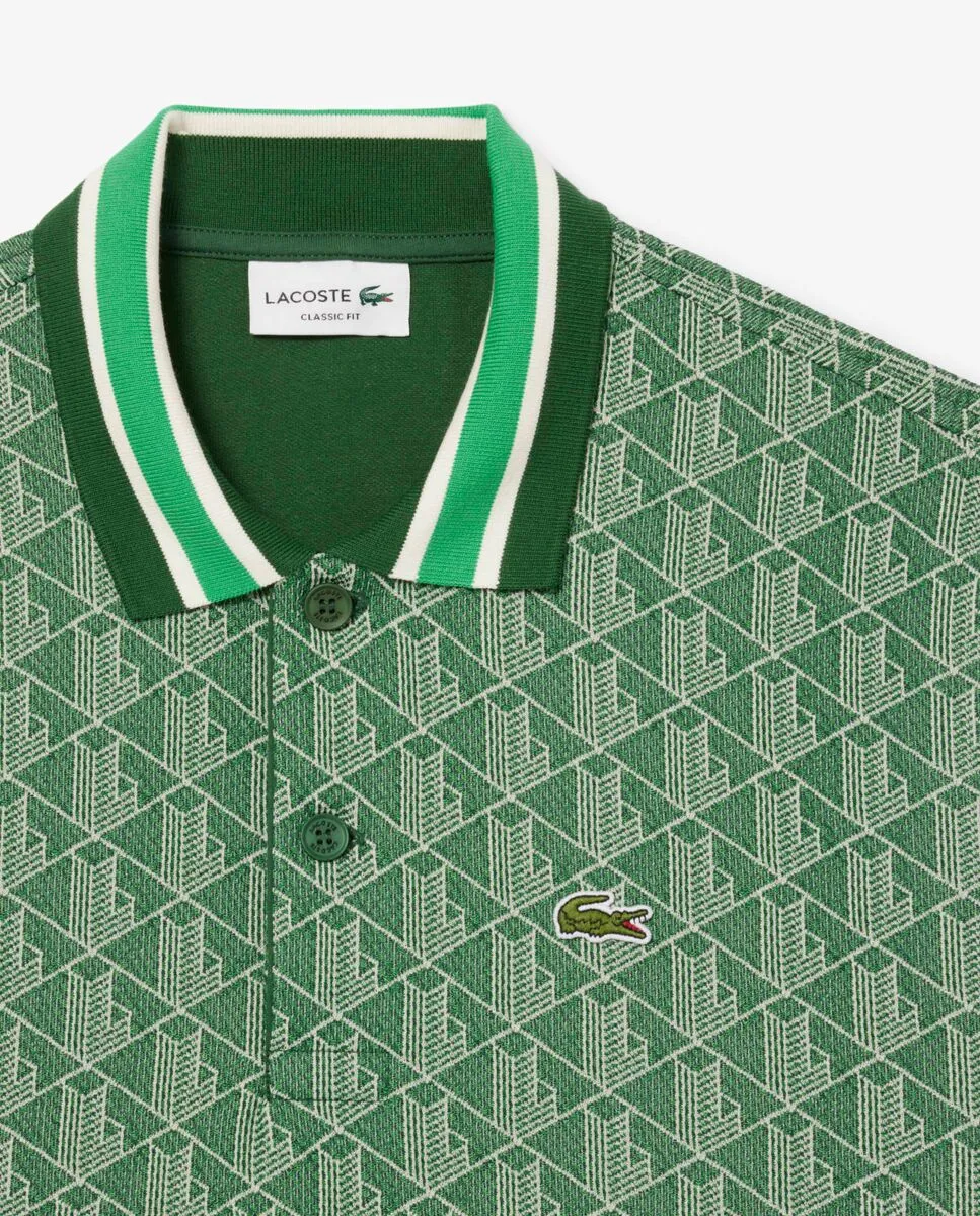 LACOSTE Classic Fit Monogram Jacquard Polo Shirt Green