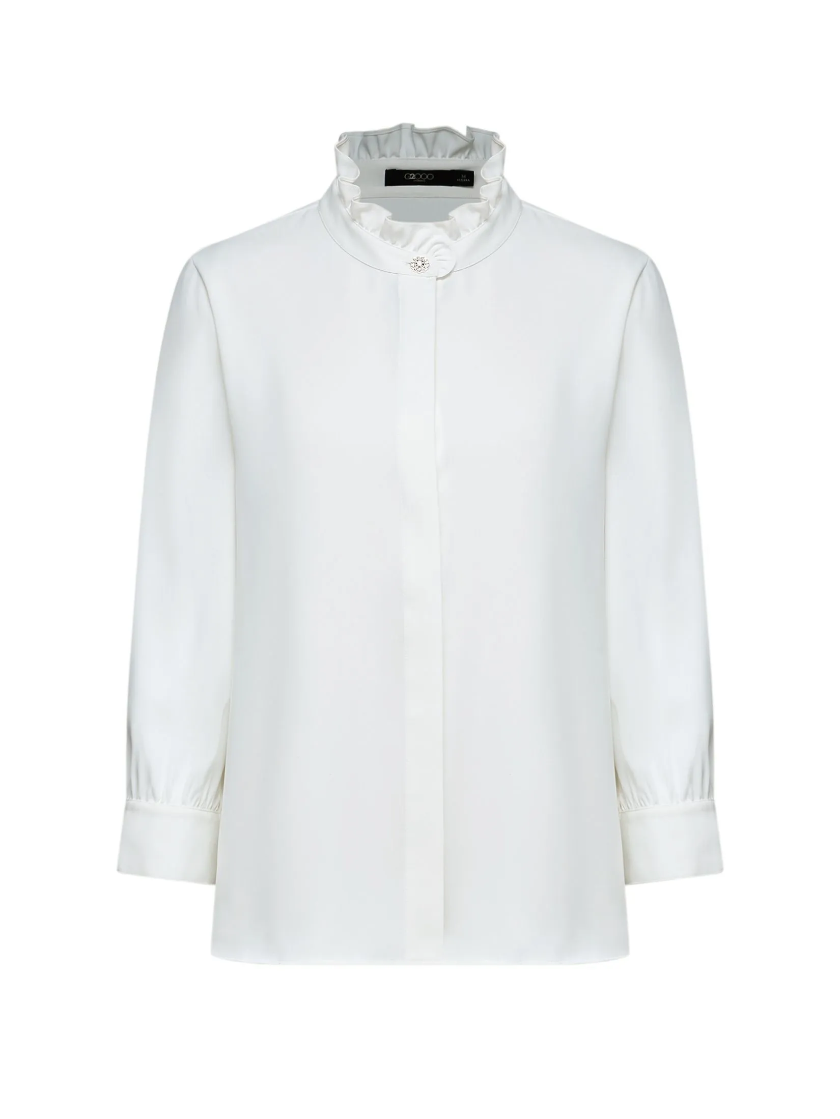 G2000 Women Clothing Satin Ruffled Stand Collar Blouse Regular Fit - Off-White