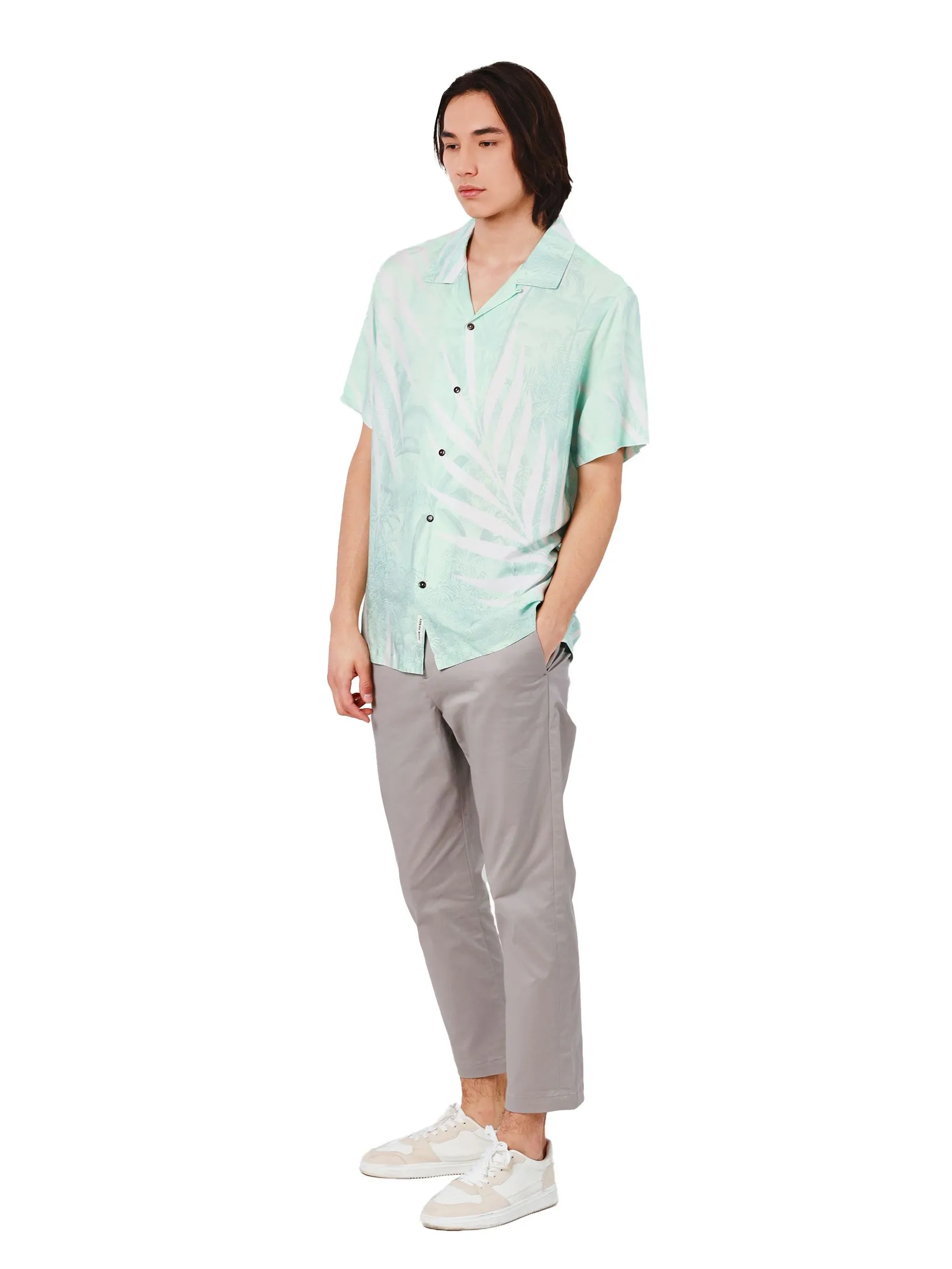 JOHN HENRY Men's Short Sleeves Hawaii Shirts (Relaxed Fit) DENIM Green