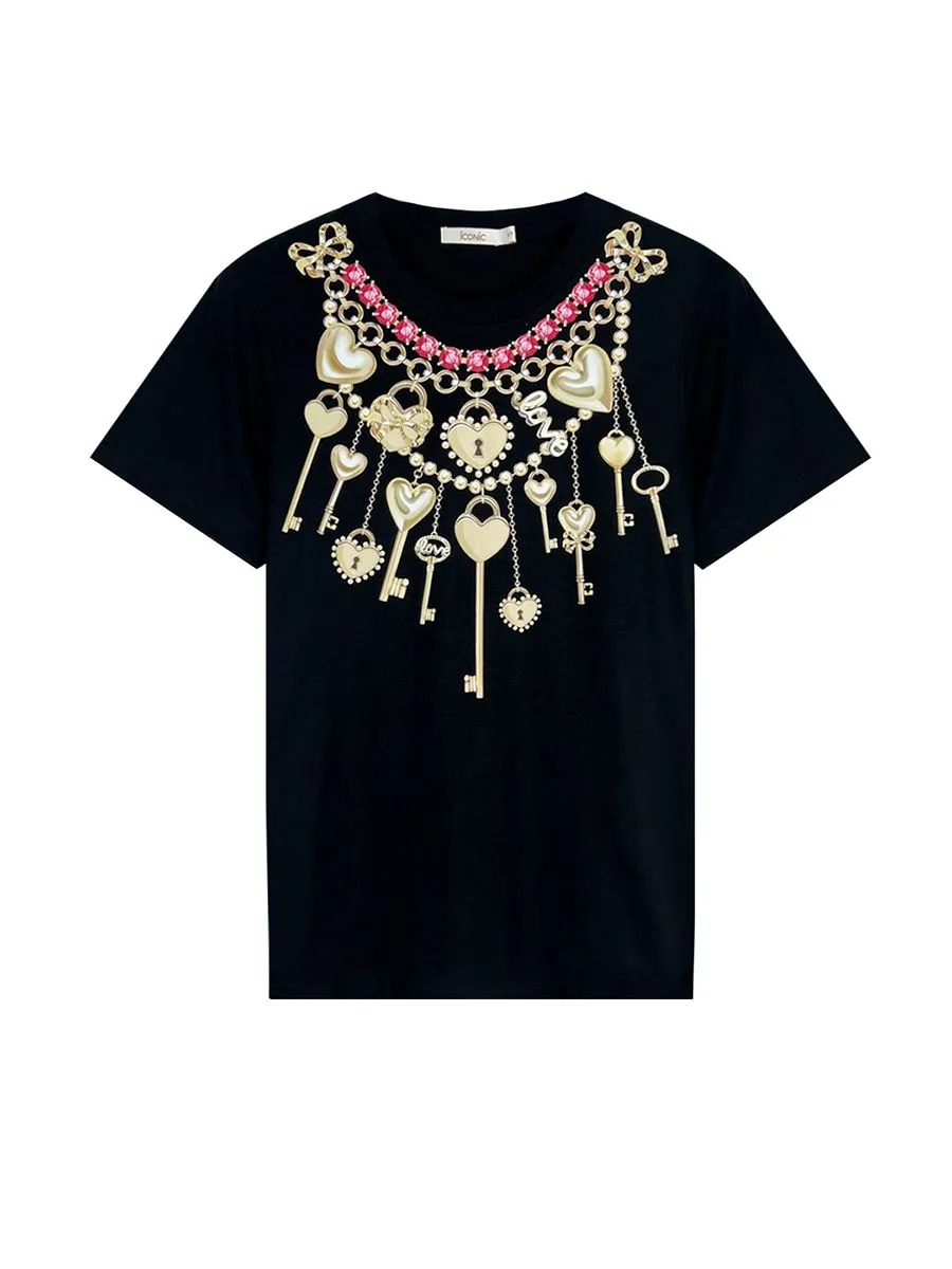 ICONIC WOMAN BLACK NECK TO YOU T-SHIRT Size - L